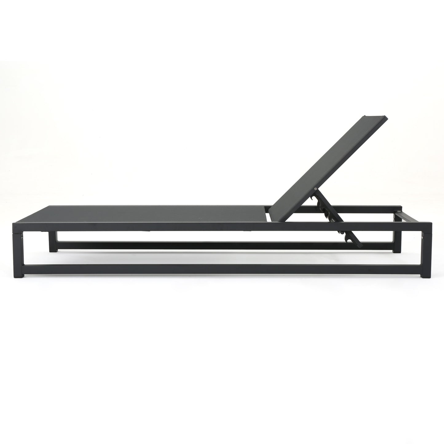 Chaise Lounge (Set of 2), Outdoor Patio Lounge Chairs With 5 Reclining Positions - Black / Gray