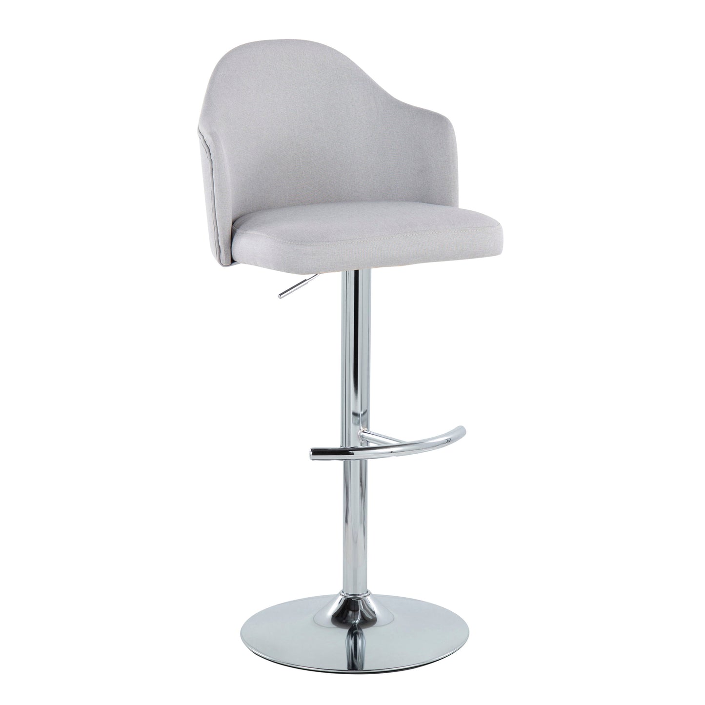 Ahoy - Contemporary Adjustable Barstool With Swivel With Rounded T Footrest (Set of 2) - Chrome / Light Gray