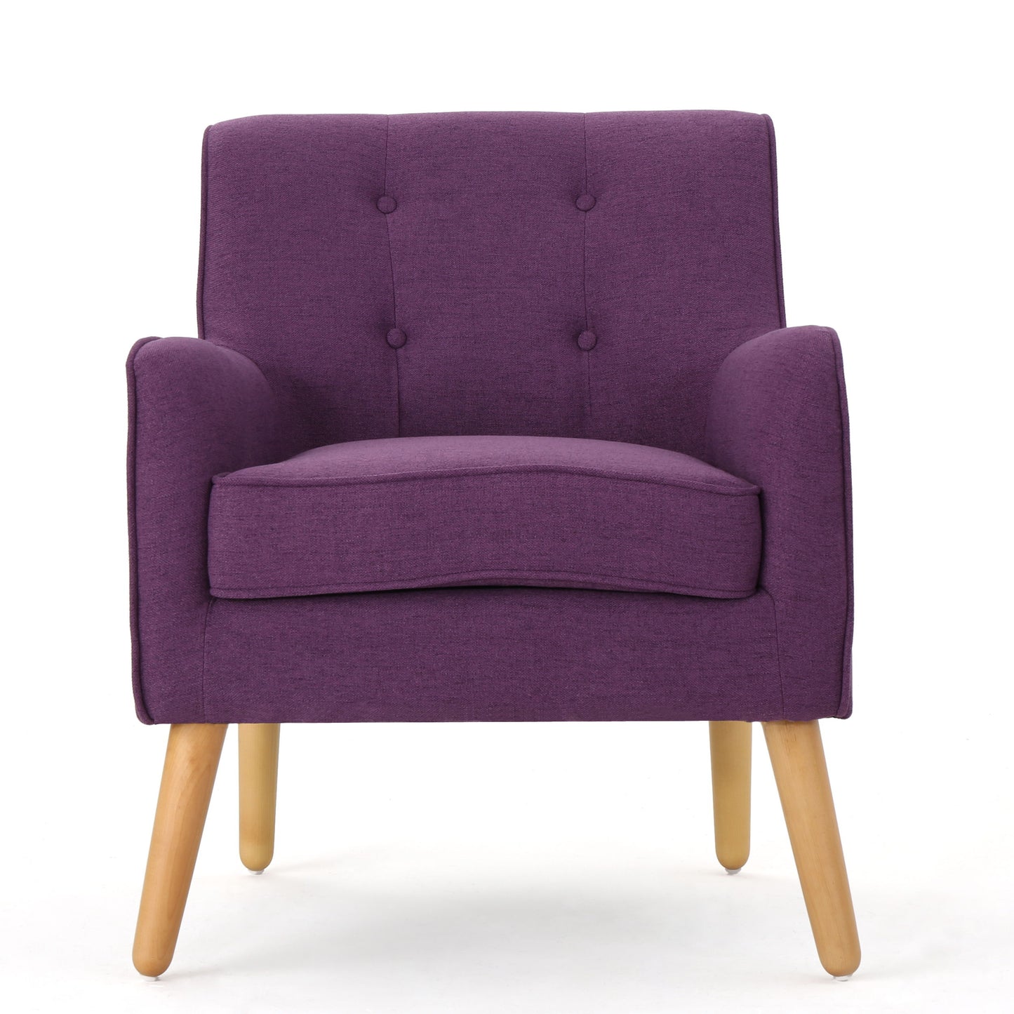 Modern Arm Chair With Tufted Back Fabric And Birch Wood Legs - Purple