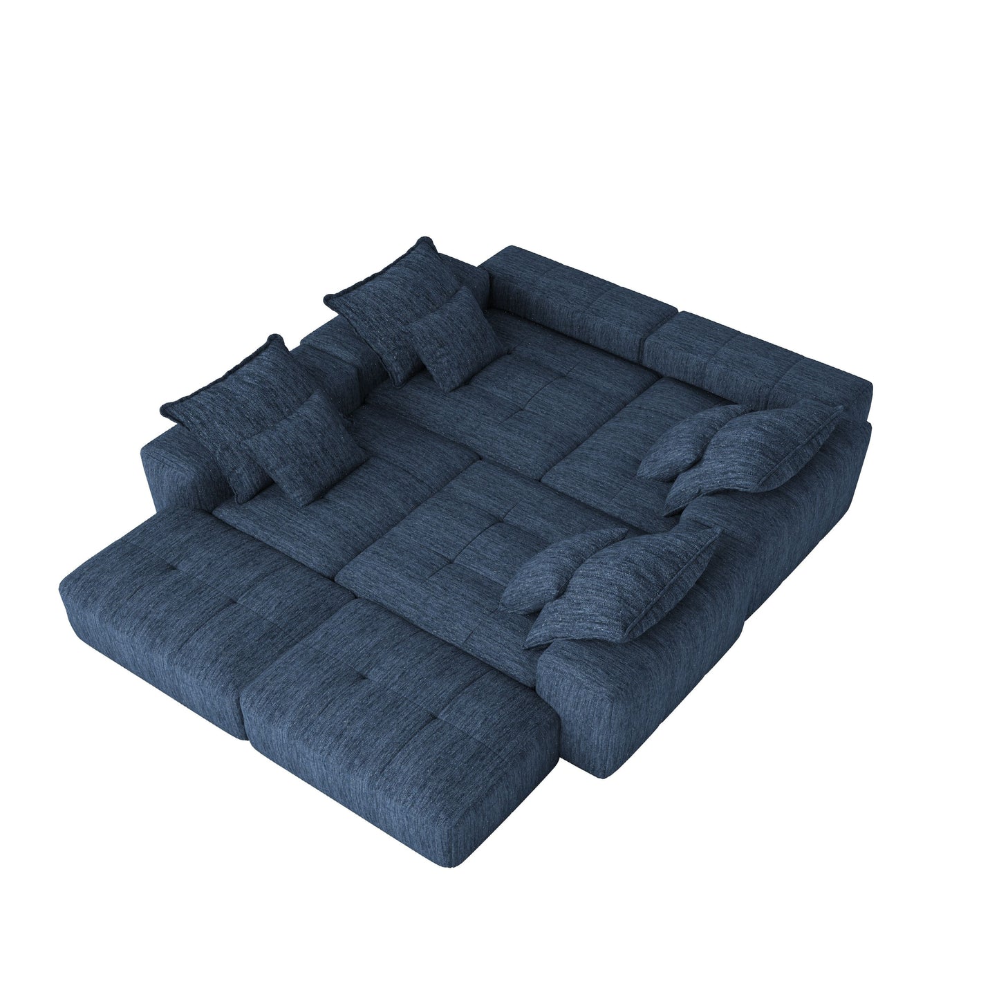 Modern Oversized Modular Sectional Sofa, Sparkling Chenille Fabric Soft Cushion Sofa With 8 Pillows, 8 Pieces Diy Combination Tufted Sofa, No Assembly Required - Blue