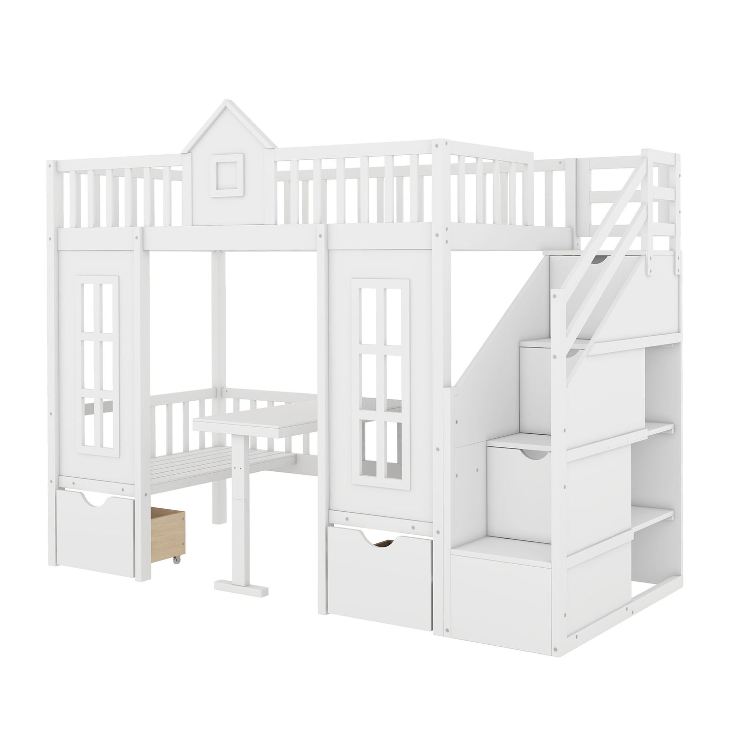Twin Over Twin Bunk Bed With Changeable Table, Turn Into Upper Bed And Down Desk - White