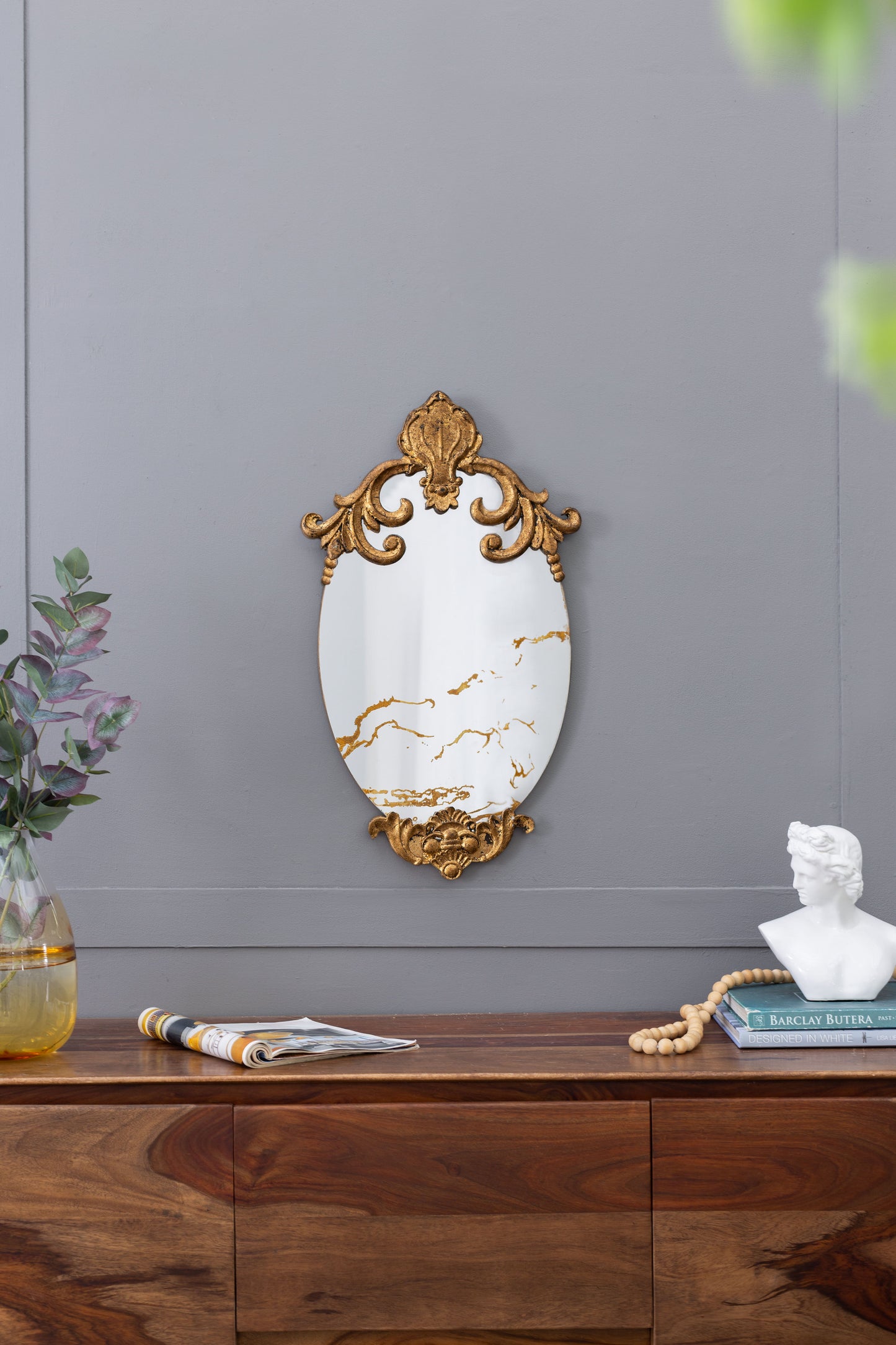 Decorative Oval Wall Mirror, Accent Mirror For Living Room, Entryway, Bedroom - Gold