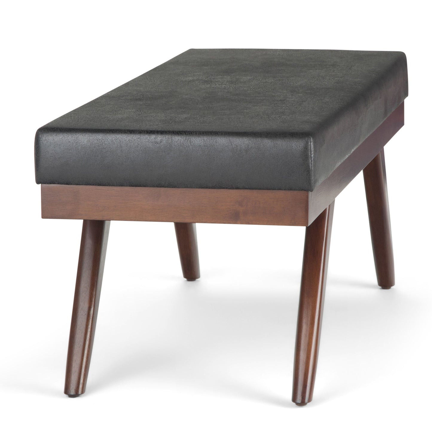 Chanelle - Mid Century Ottoman Bench - Distressed Black