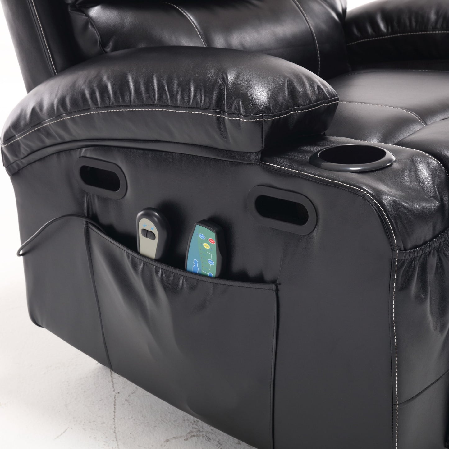 Large Size Electric Power Lift Recliner Chair Sofa, 8 Point Vibration Massage And Lumber Heat, Remote Control, Side Pockets And Cup Holders - Black