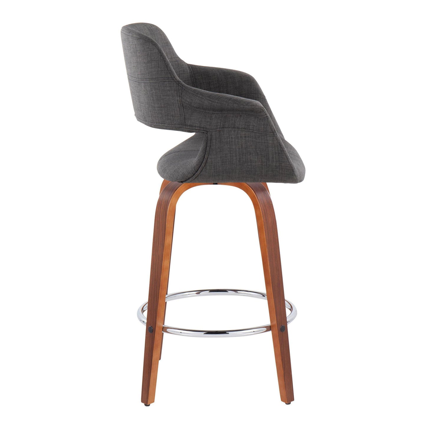 Vintage Flair - Mid-Century Modern Fixed Height Counter Stool With Swivel With Round Footrest (Set of 2) - Walnut / Charcoal