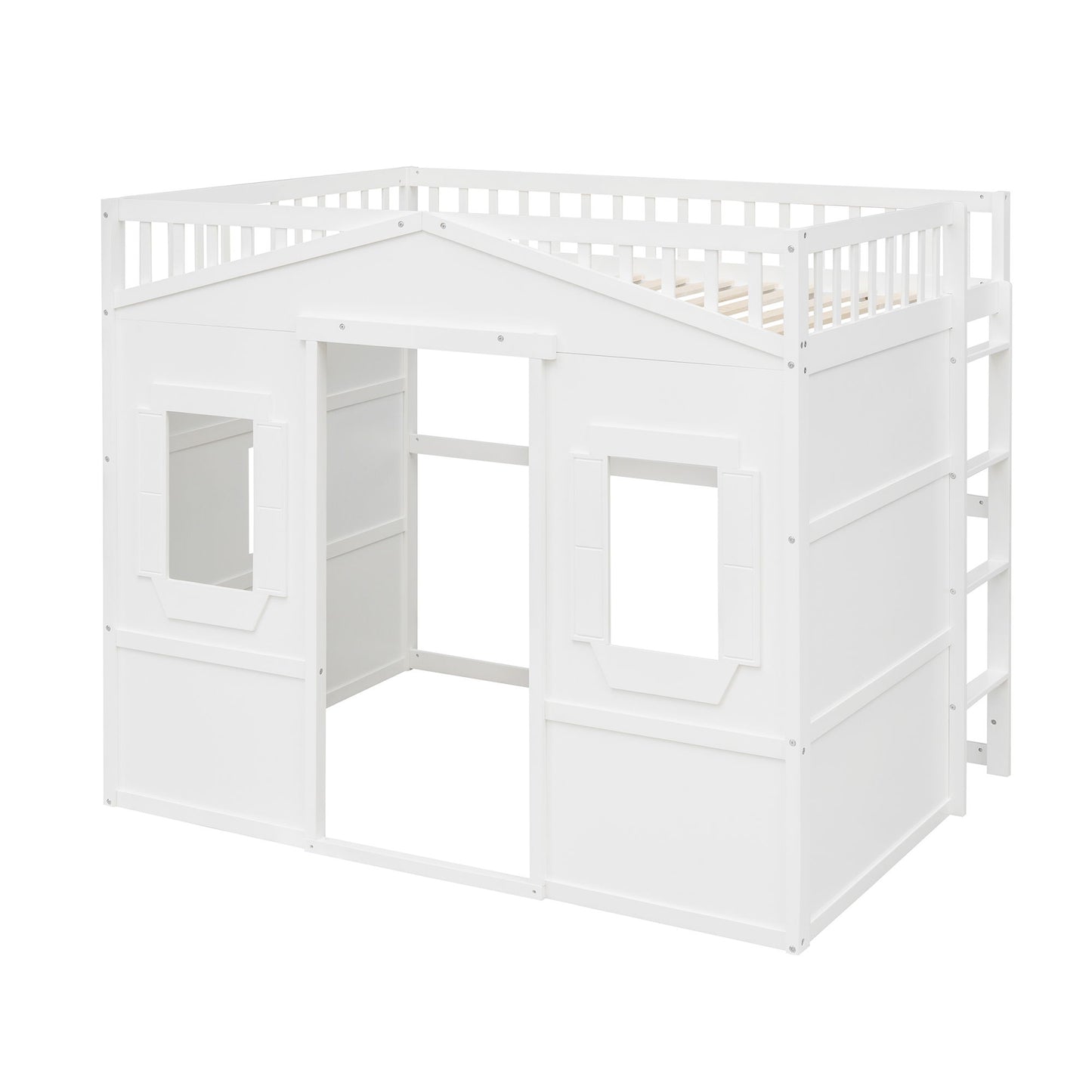 Full Size House Loft Bed With Ladder - White