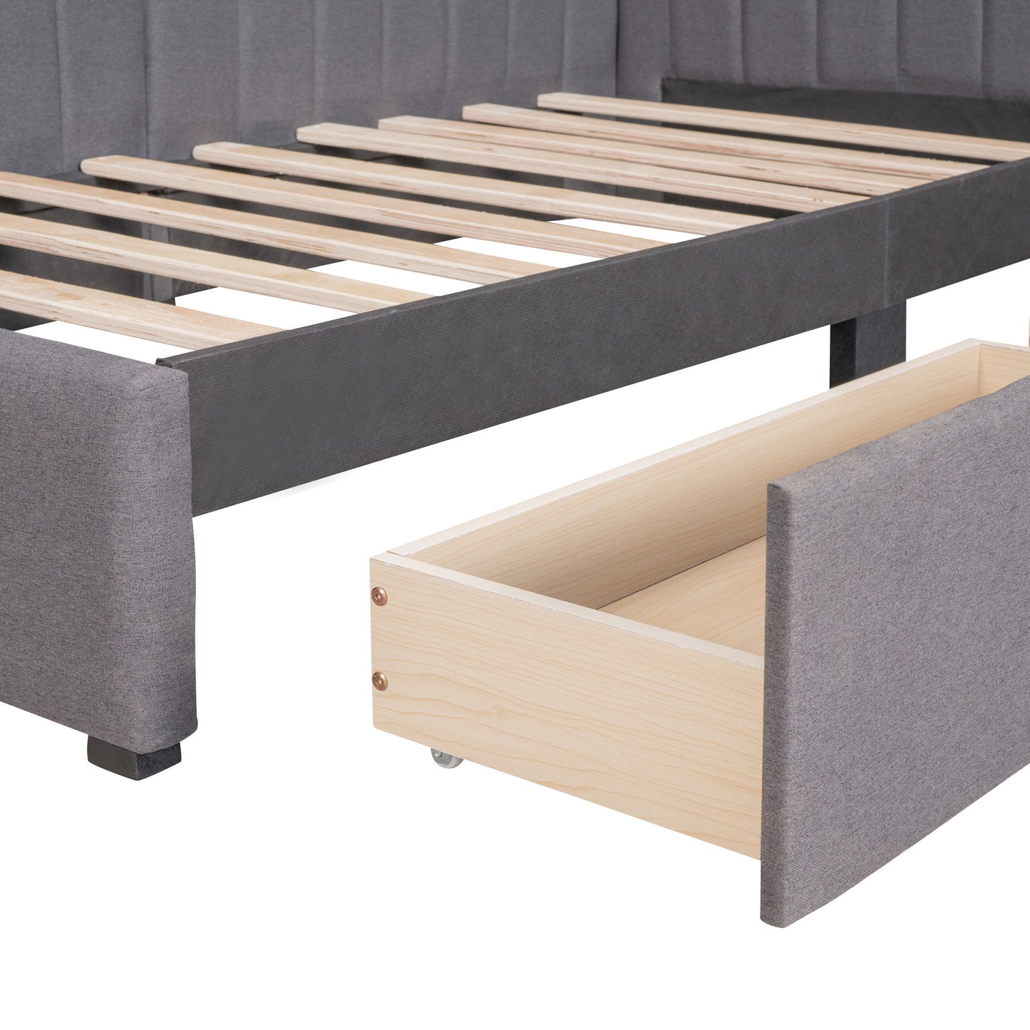 Twin Size Upholstered Daybed With 2 Storage Drawers, Sofa Bed Frame No Box Spring Needed - Gray