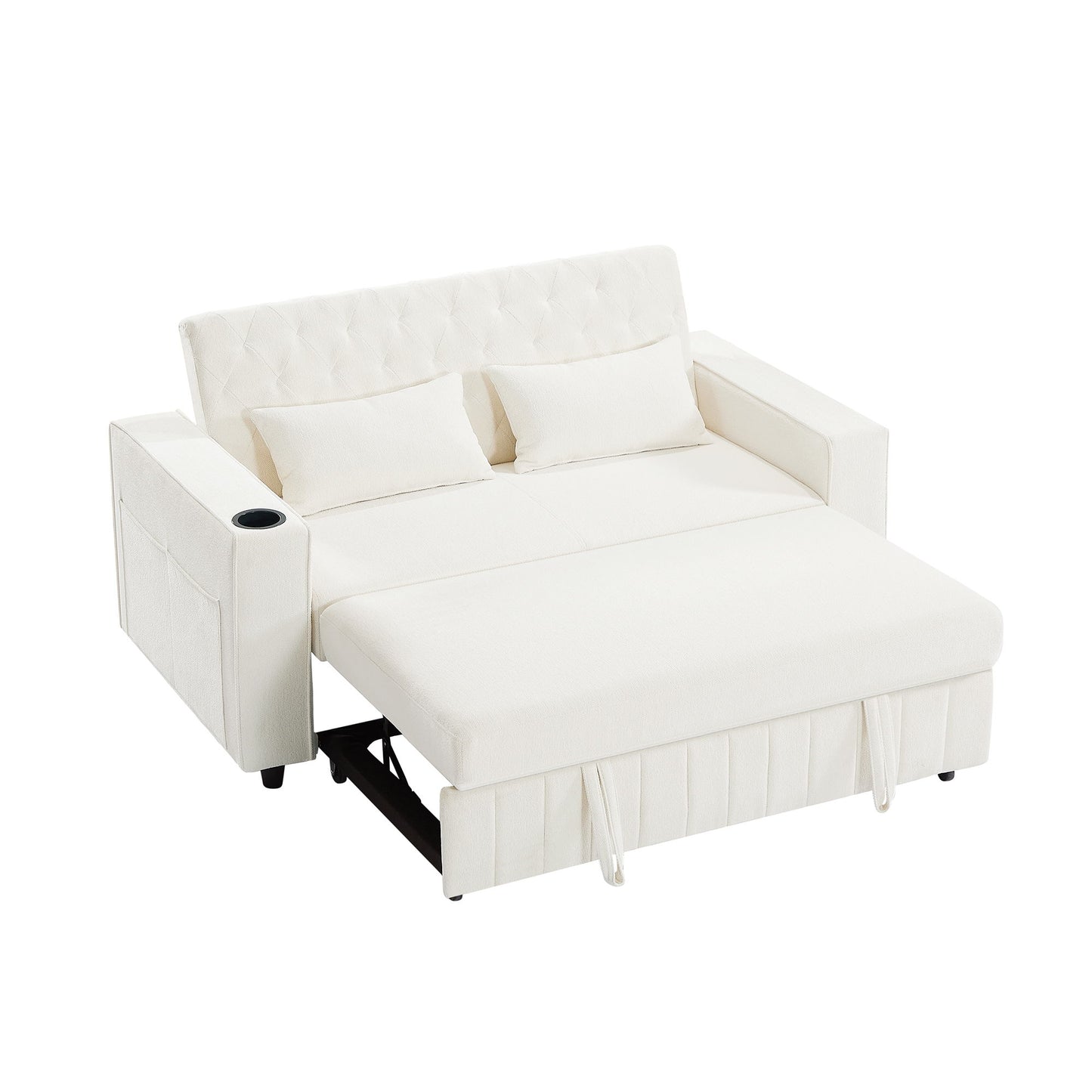 Pull Out Sofa Bed Convertible Couch Loveseat Sofa Modern Sleeper Sofa With Adjustable Backrest For Living Room - Beige