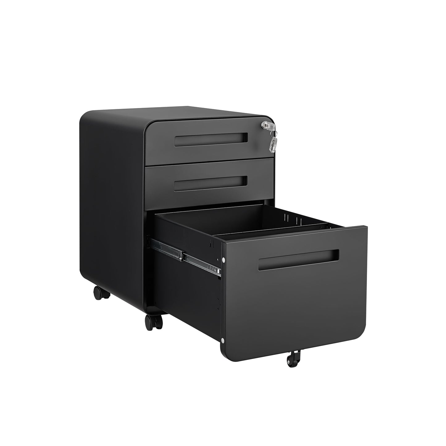 3 Drawer Mobile File Cabinet Under Desk Office, Simple Style Versatile Storage Cabinet For Legal / Letter / A4 Files, 5 Wheel Design Anti-Tilting Cold Rolled Steel Waterproof Moisture-Proof - Black