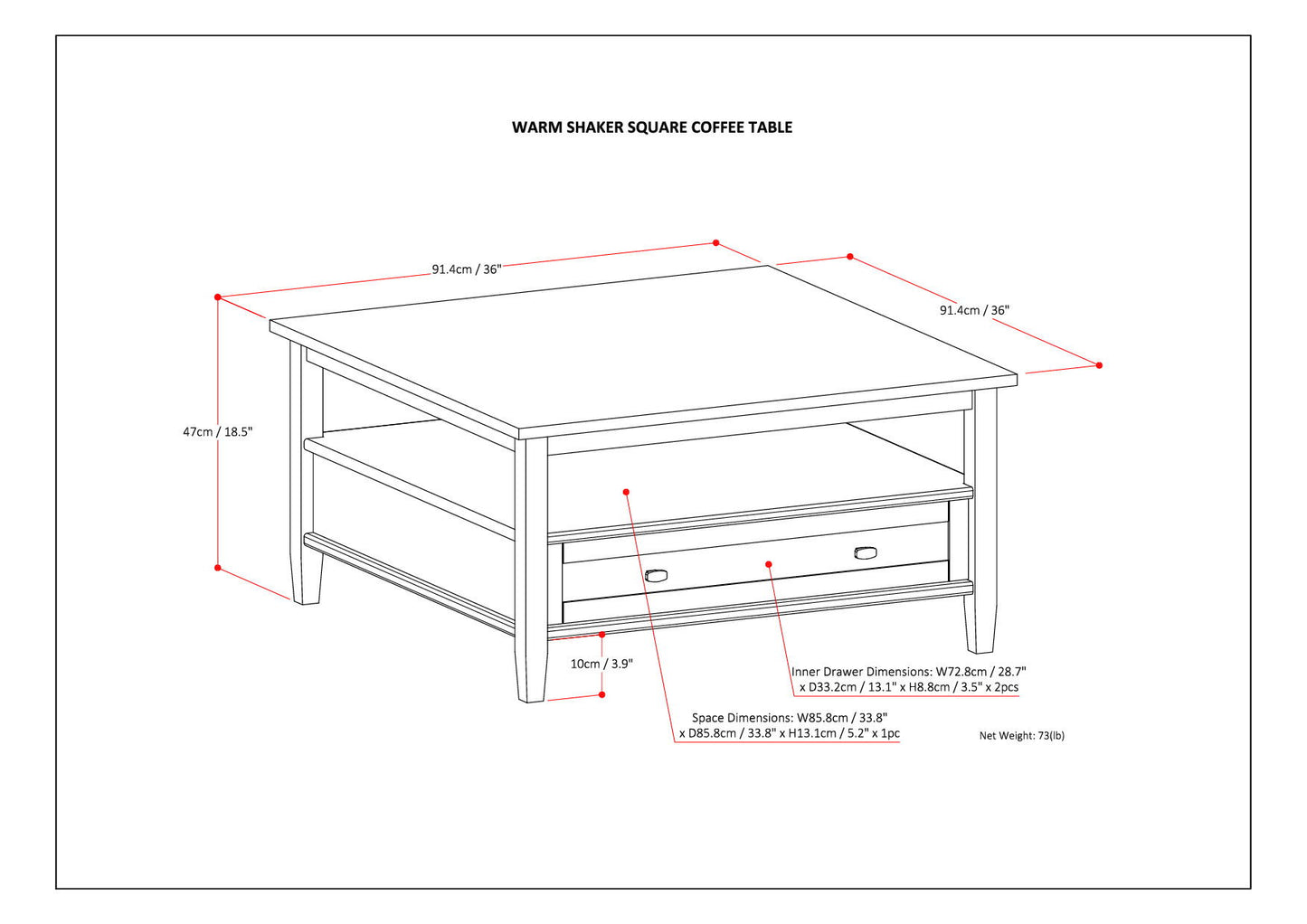 Warm Shaker - Square Coffee Table - Distressed Gray