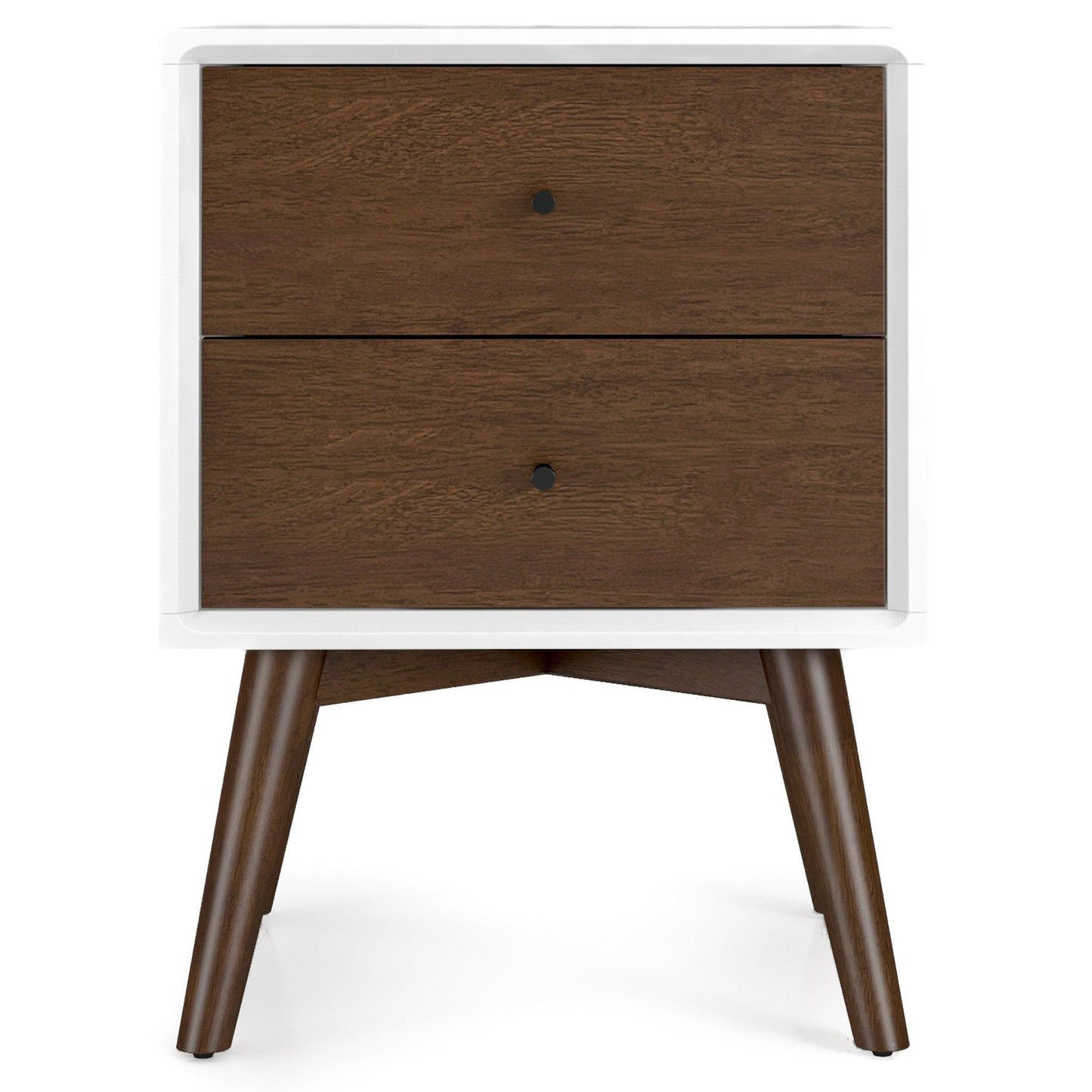 Caroline - Mid-Century Modern Style White Night Stand 2 Drawer - Dark Brown / White