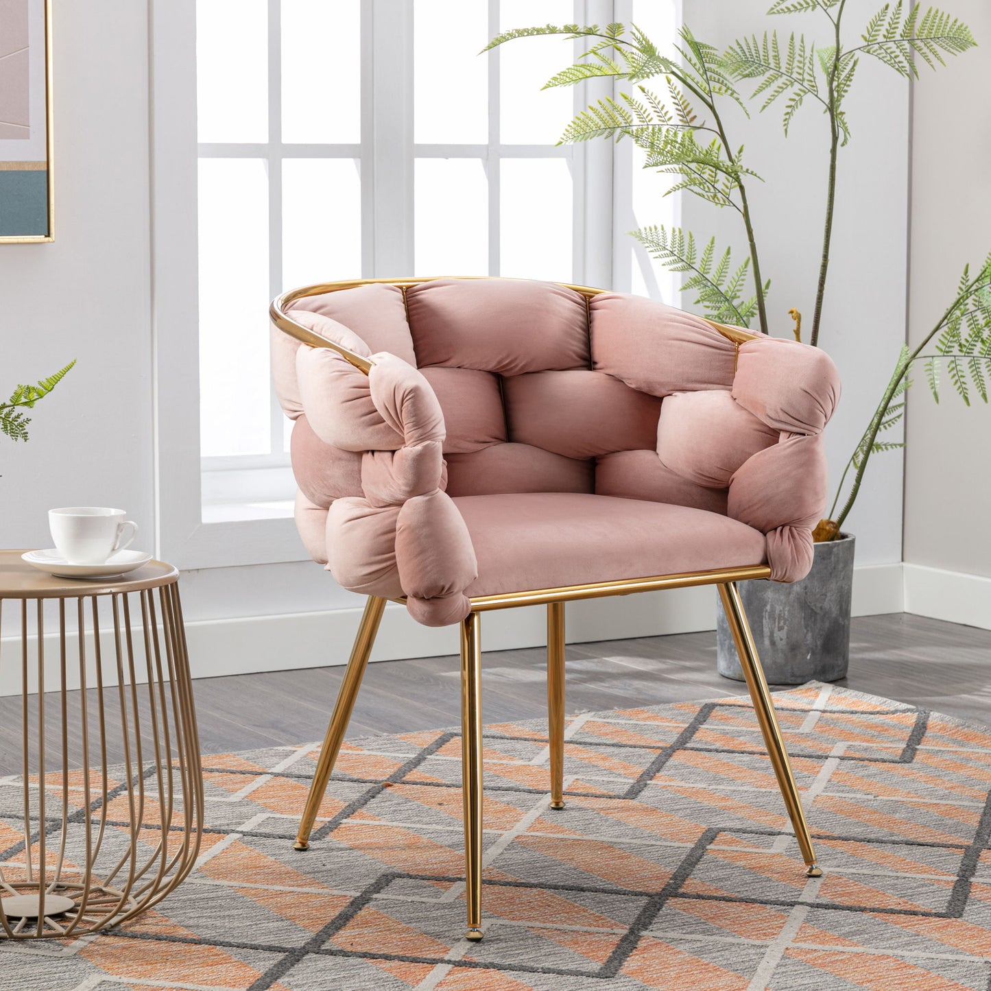 Luxury Modern Simple Leisure Velvet Single Sofa Chair Bedroom Lazy Person Household Dresser Stool Manicure Table Back Chair - Pink