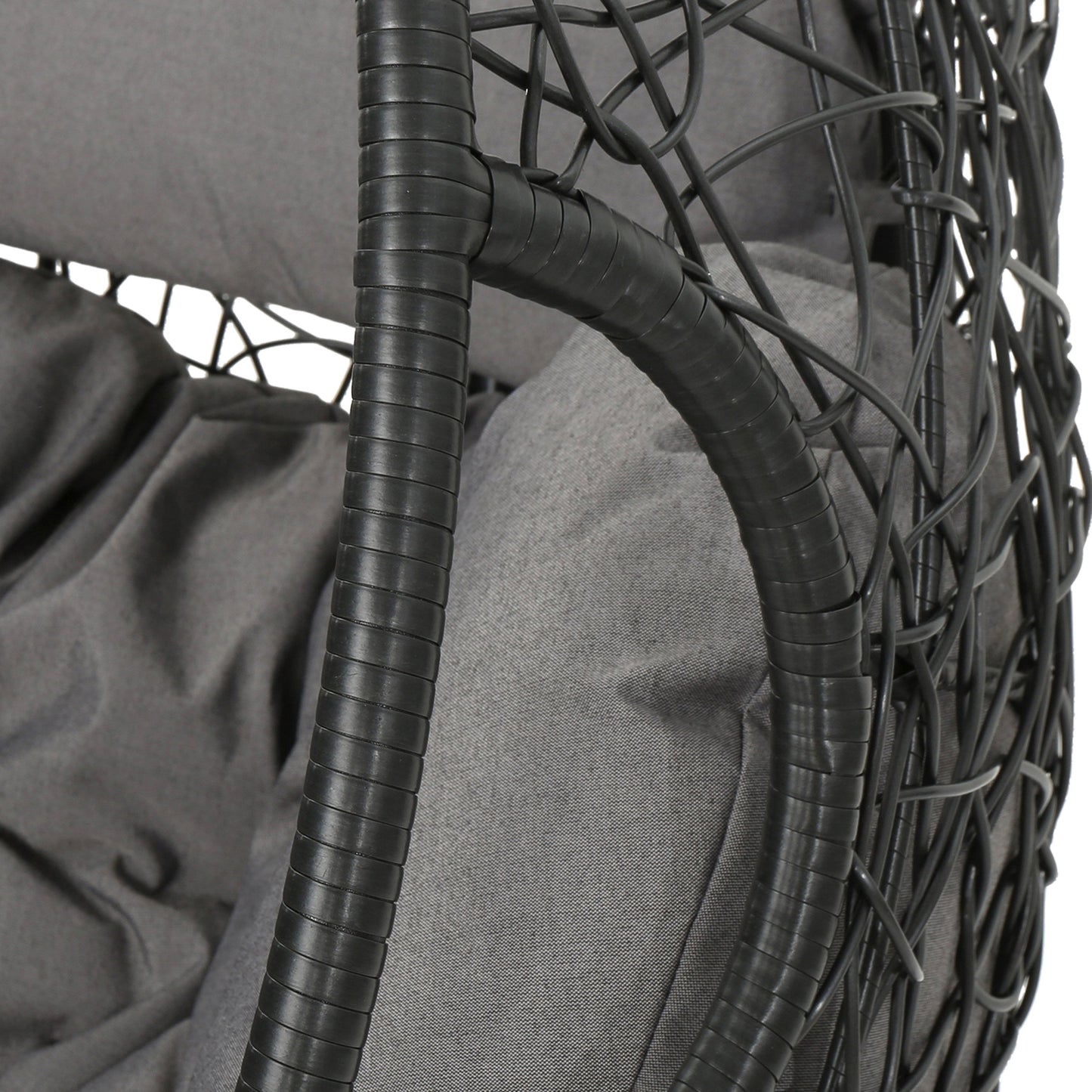 Kylie - Boho Style Hanging Basket Chair Rattan With Water Resistant Cushions - Gray