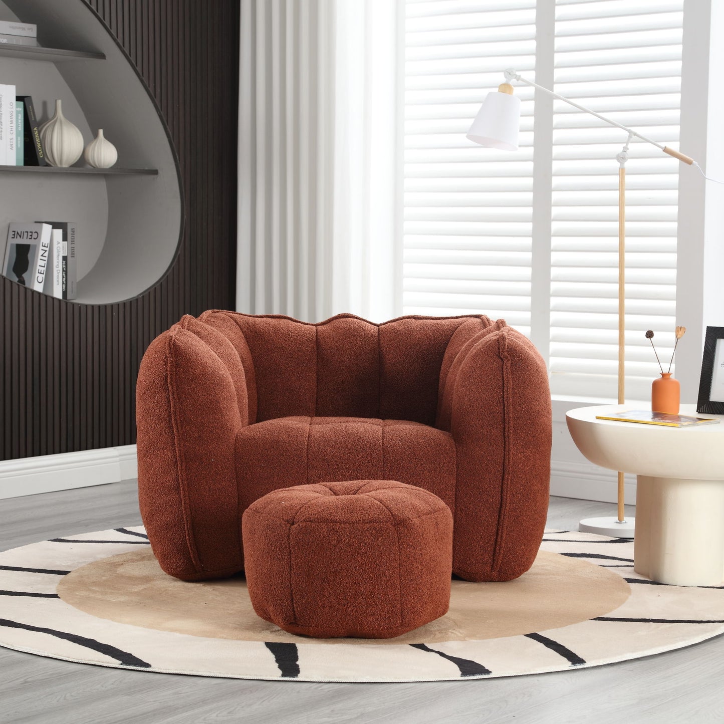 Soft Bean Bag Chair With High Resilient Foam (Chips) - Red / Brown