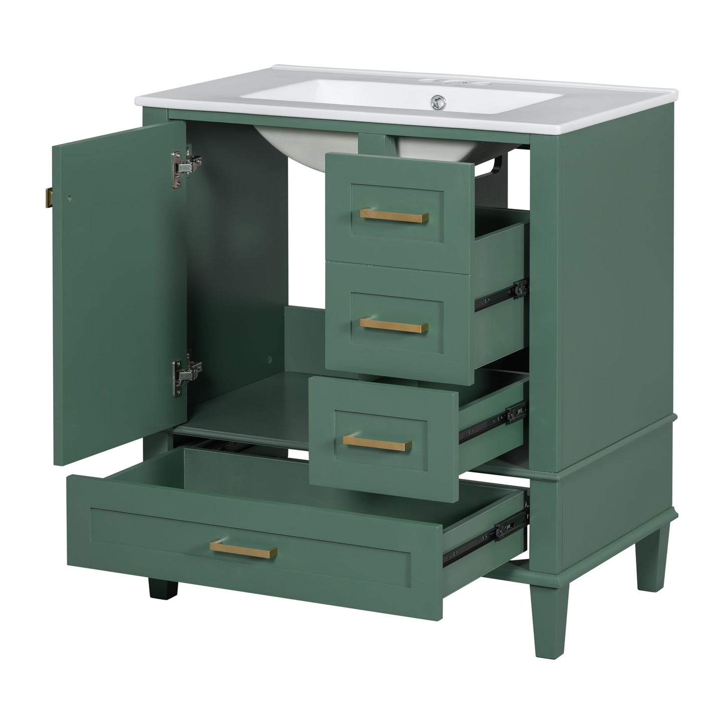 Bathroom Vanity, Modern Bathroom Cabinet With Sink Combo Set, Bathroom Storage Cabinet With A Soft Closing Door And 3 Drawers, Solid Wood Frame - Green