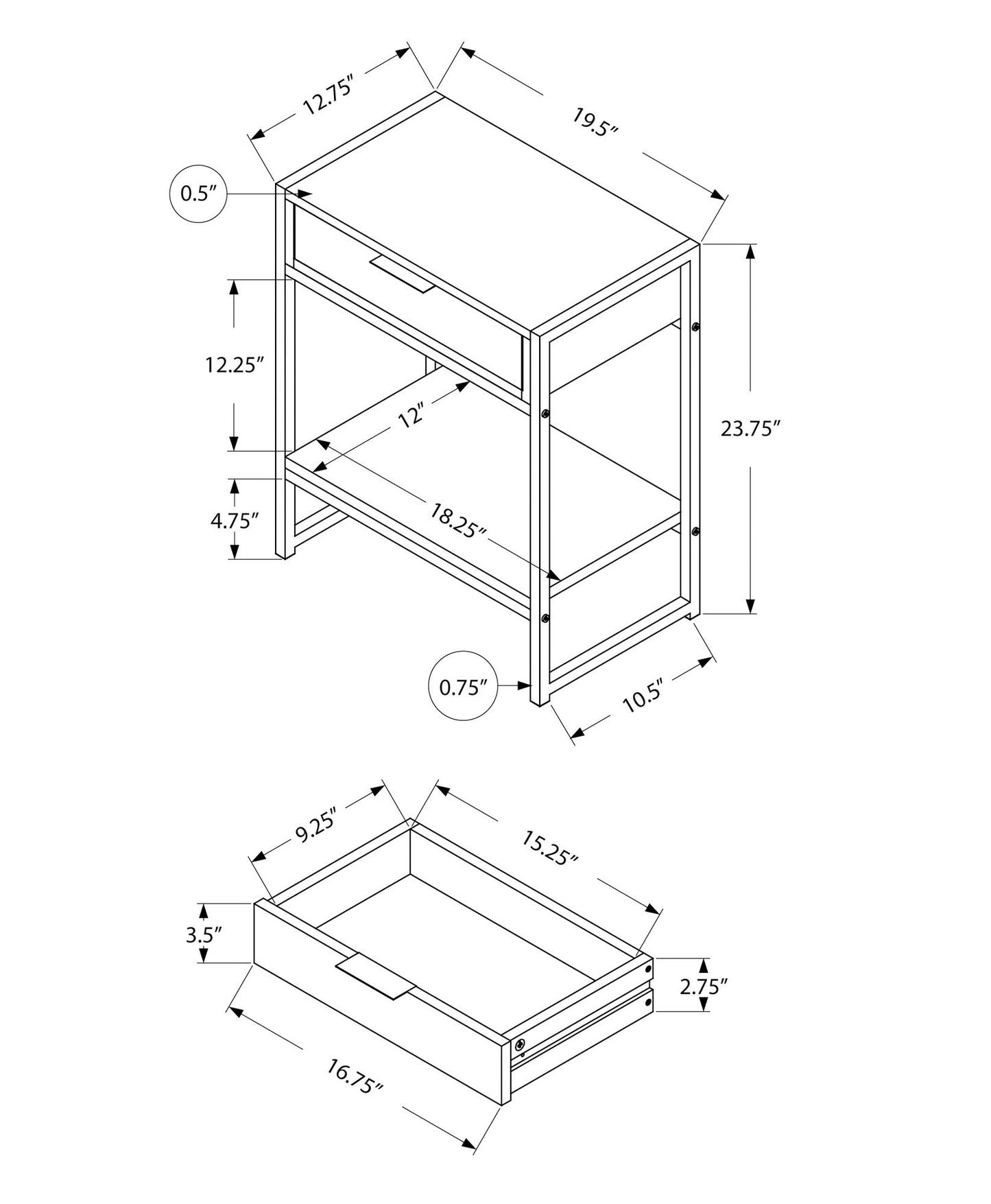 Accent Side Table, Storage Drawer, Contemporary And Modern - Gray