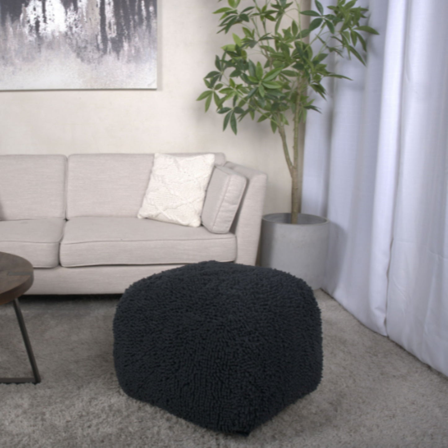 Spongy - Microfiber Square Pouf, Cozy Seating - Dark Charcoal