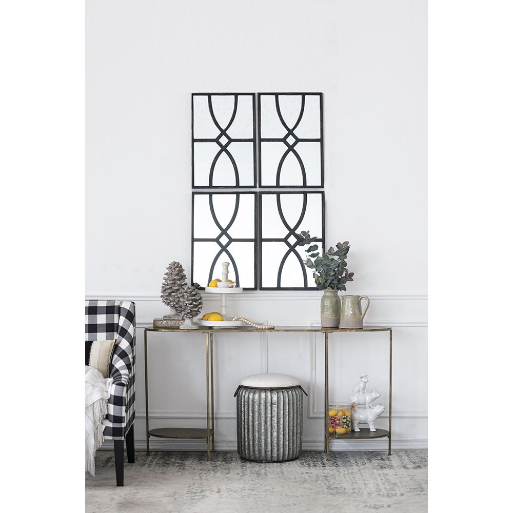 Rectangular Wooden Wall Mirror With Antique Frame, Vertical Or Horizontal Home Decor For Living Room (Set of 2) - Black