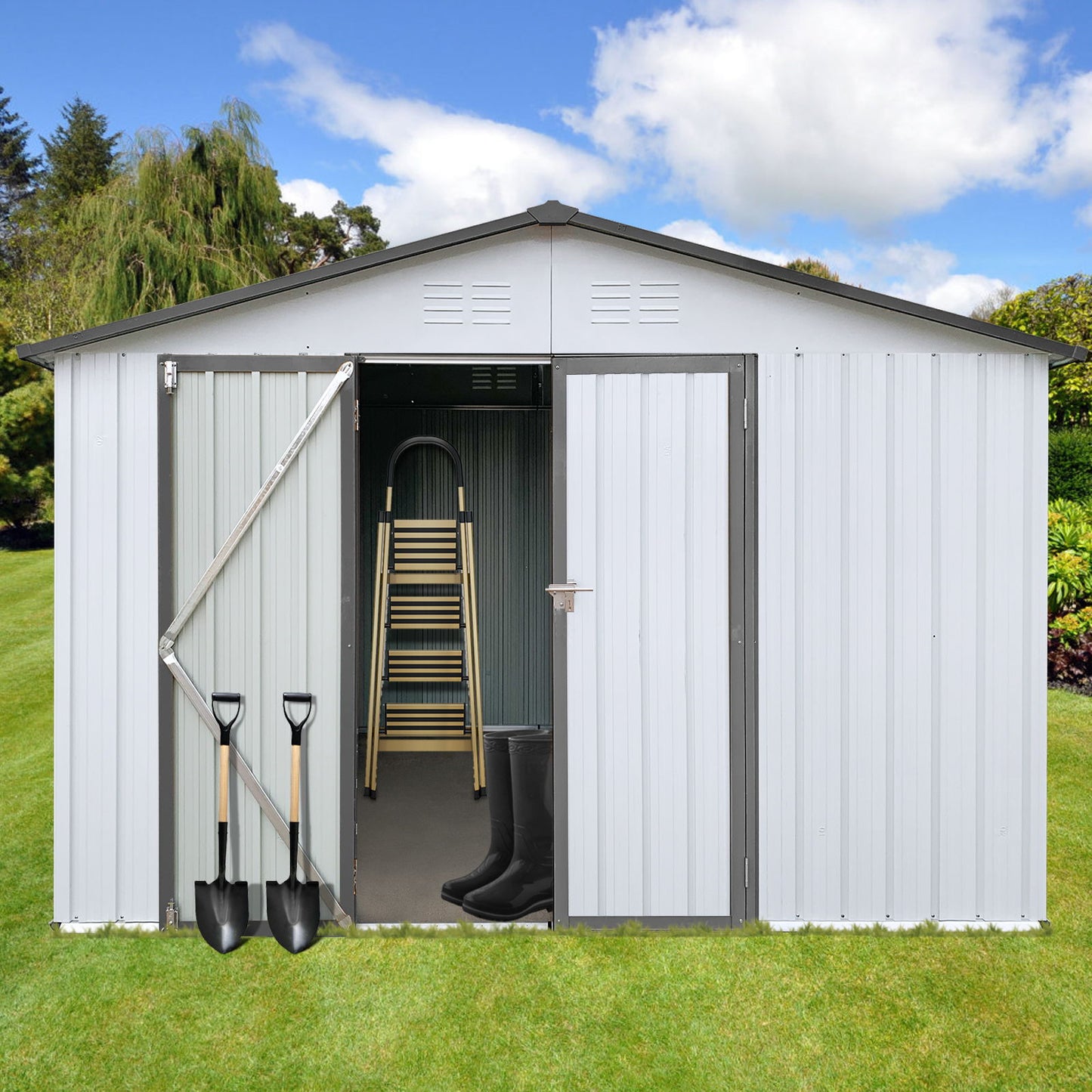 10'x12' Garden Sheds Outdoor Storage Sheds - White / Gray