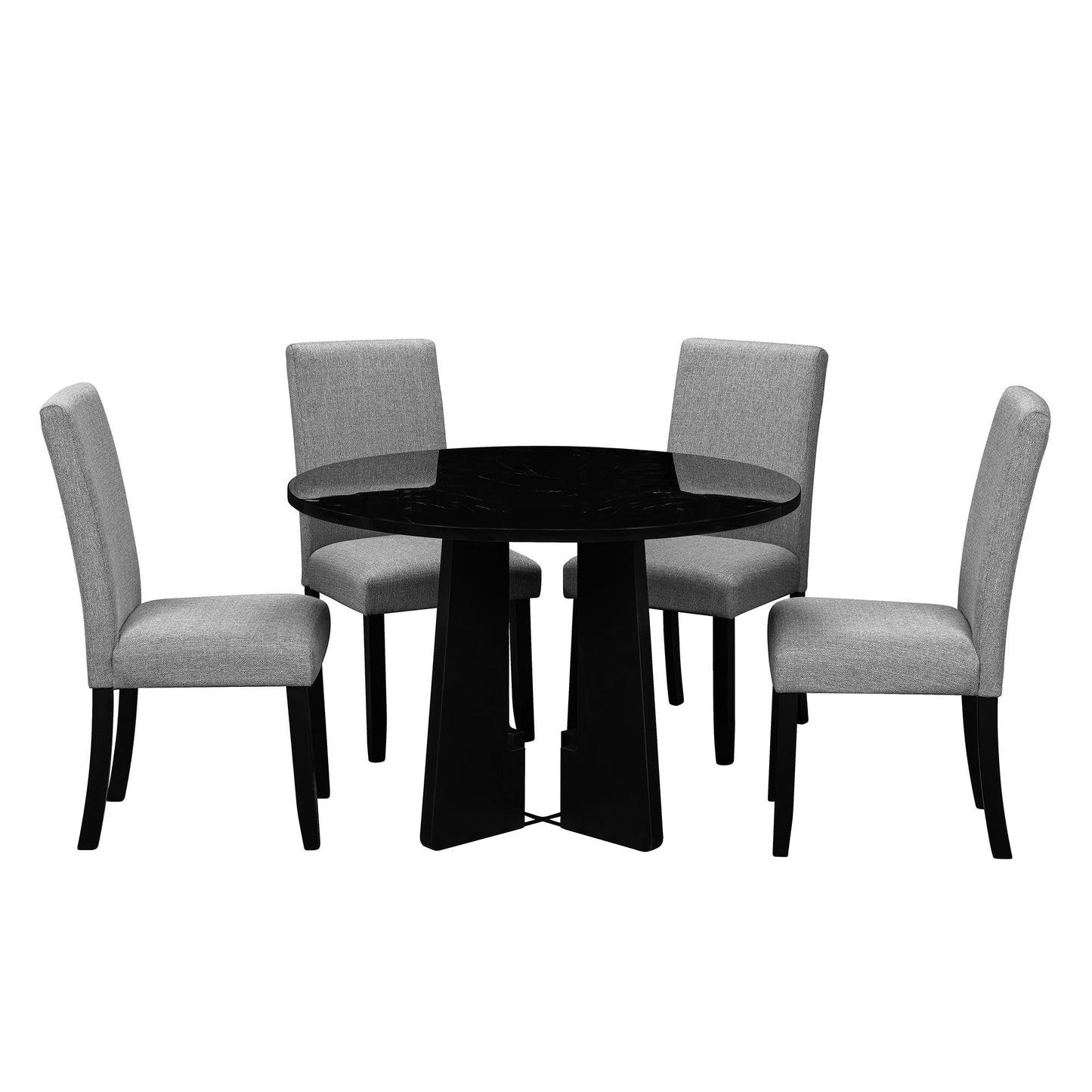 5 Piece Round Dining Table Set, Modern Dining Table And 4 Upholstered Chairs For Dining Room, Kitchen Room, Living Room - Gray / Black