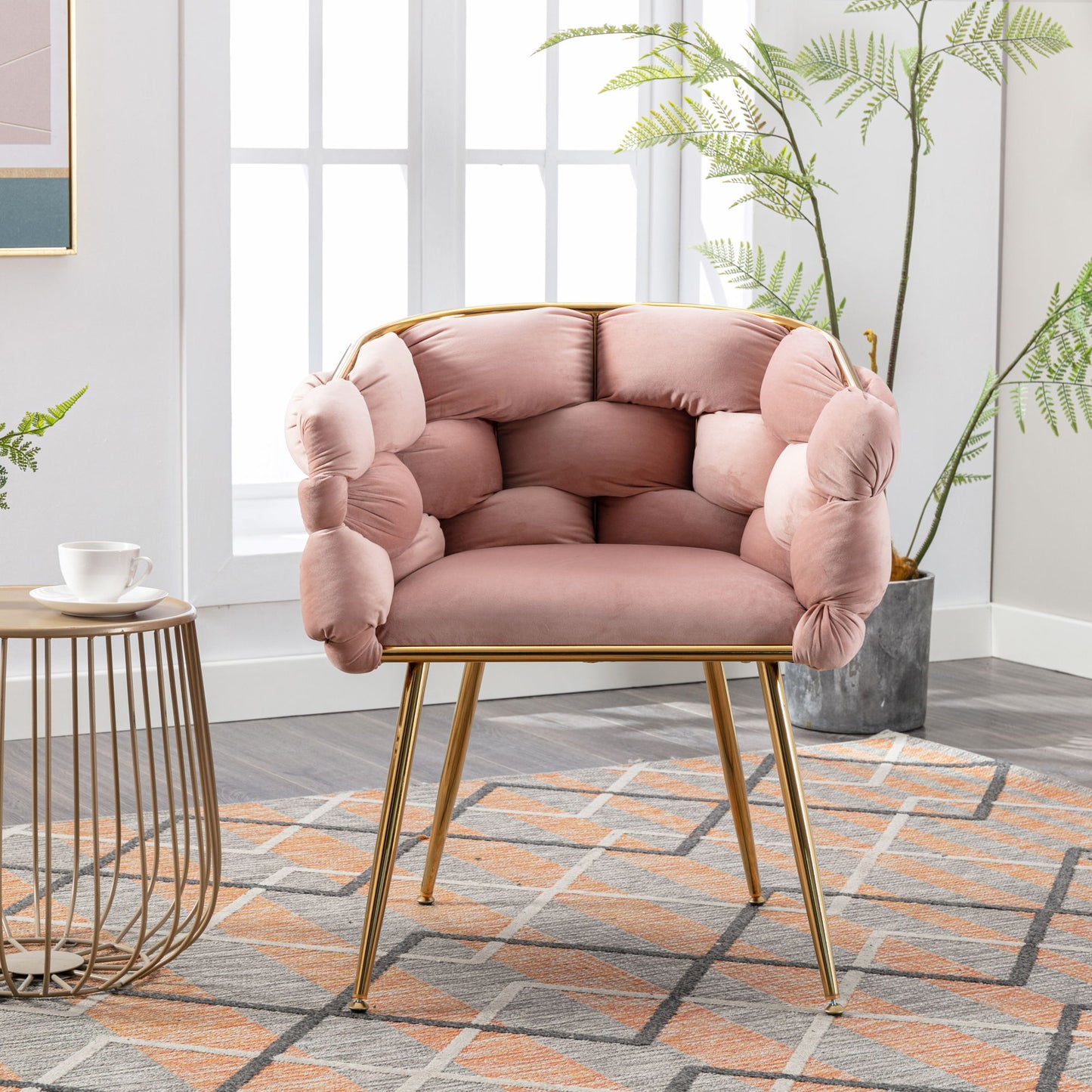 Luxury Modern Simple Leisure Velvet Single Sofa Chair Bedroom Lazy Person Household Dresser Stool Manicure Table Back Chair - Pink