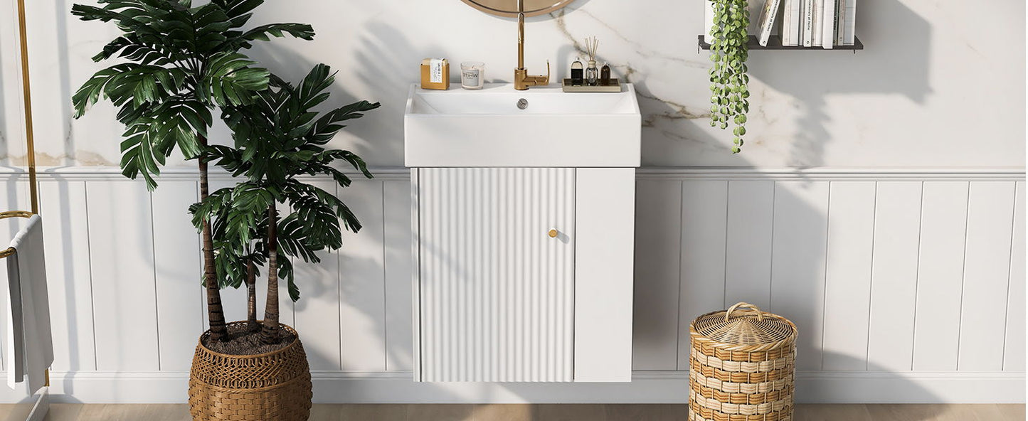 Modern Floating Bathroom Vanity With Ceramic Basin Perfect For Small Bathrooms, Right Side Storage - White
