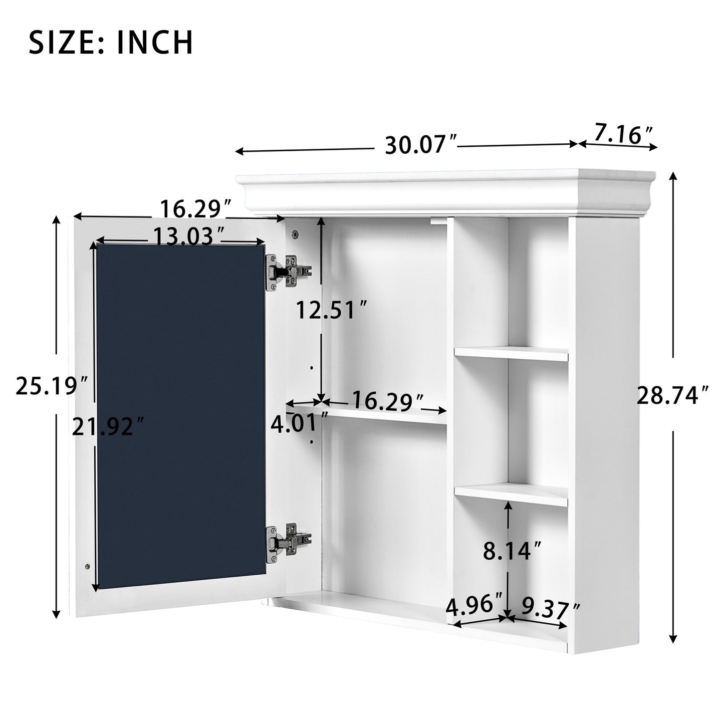 Bathroom Medicine Cabinet With Mirror, Wall Mounted Mirror Cabinet & Storage Organizer, Over The Toilet Storage White Storage Cabinet For Bathroom - White