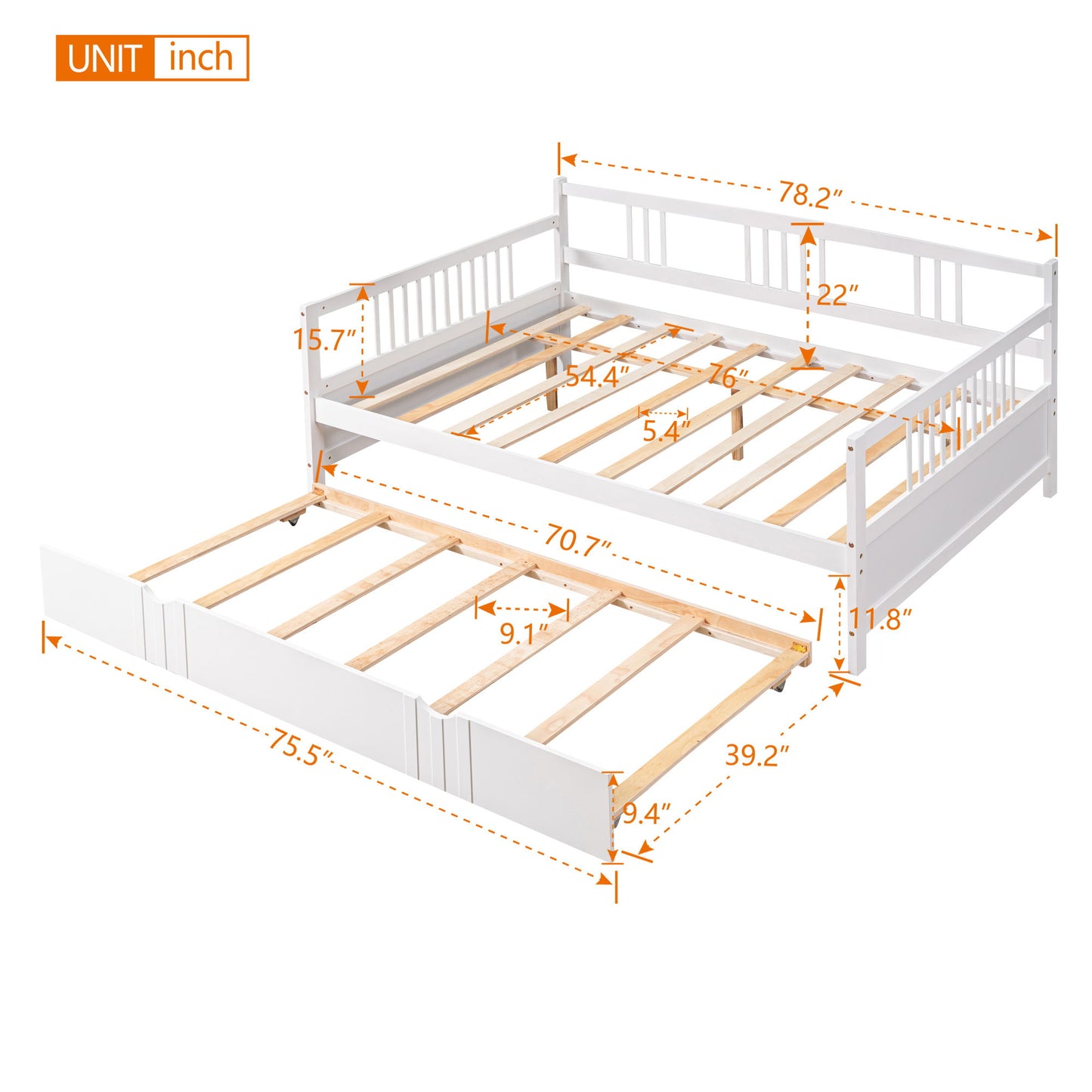 Full Size DayBed With Twin Size Trundle - White