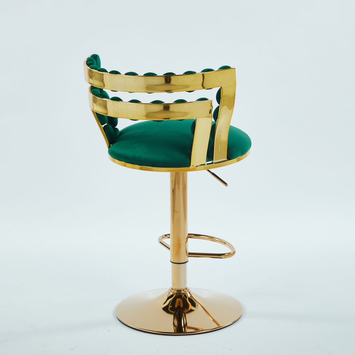 Modern Bar Chair With Iron Tube Legs, Soft Cushions And Comfortable Backrest, Suitable For Dining Room, Living Room, Cafe, Hairball Back, Bar Stool (Set of 2) - Green / Golden