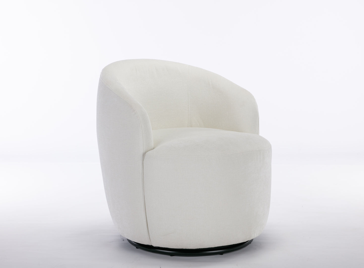 Chenille Fabric Swivel Accent Armchair Barrel Chair With Black Powder Coating Metal Ring - Ivory