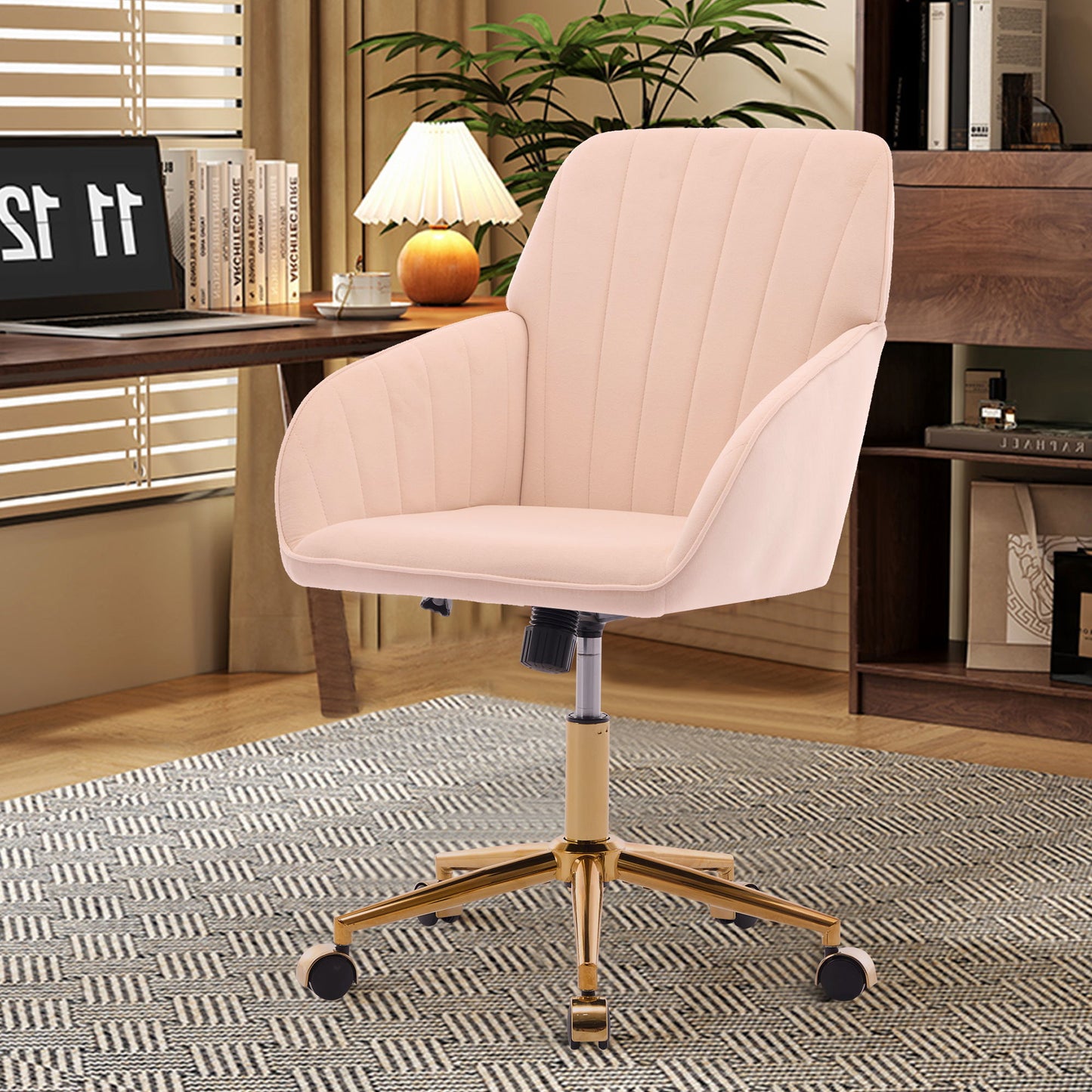 Ergonomic Office Chair With Swivel Function, Velvet, Comfortable For Long Sitting - Khaki