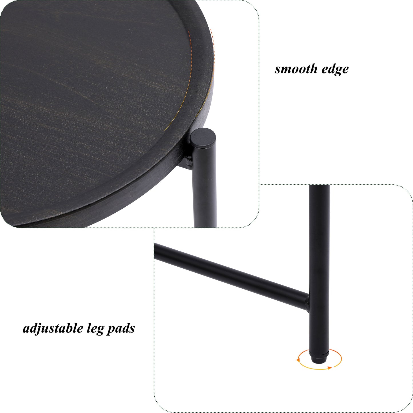Round Coffee Table With Storage Tray 2 Tier Oval End Tables Wooden Small Side Table For Living Room - Black