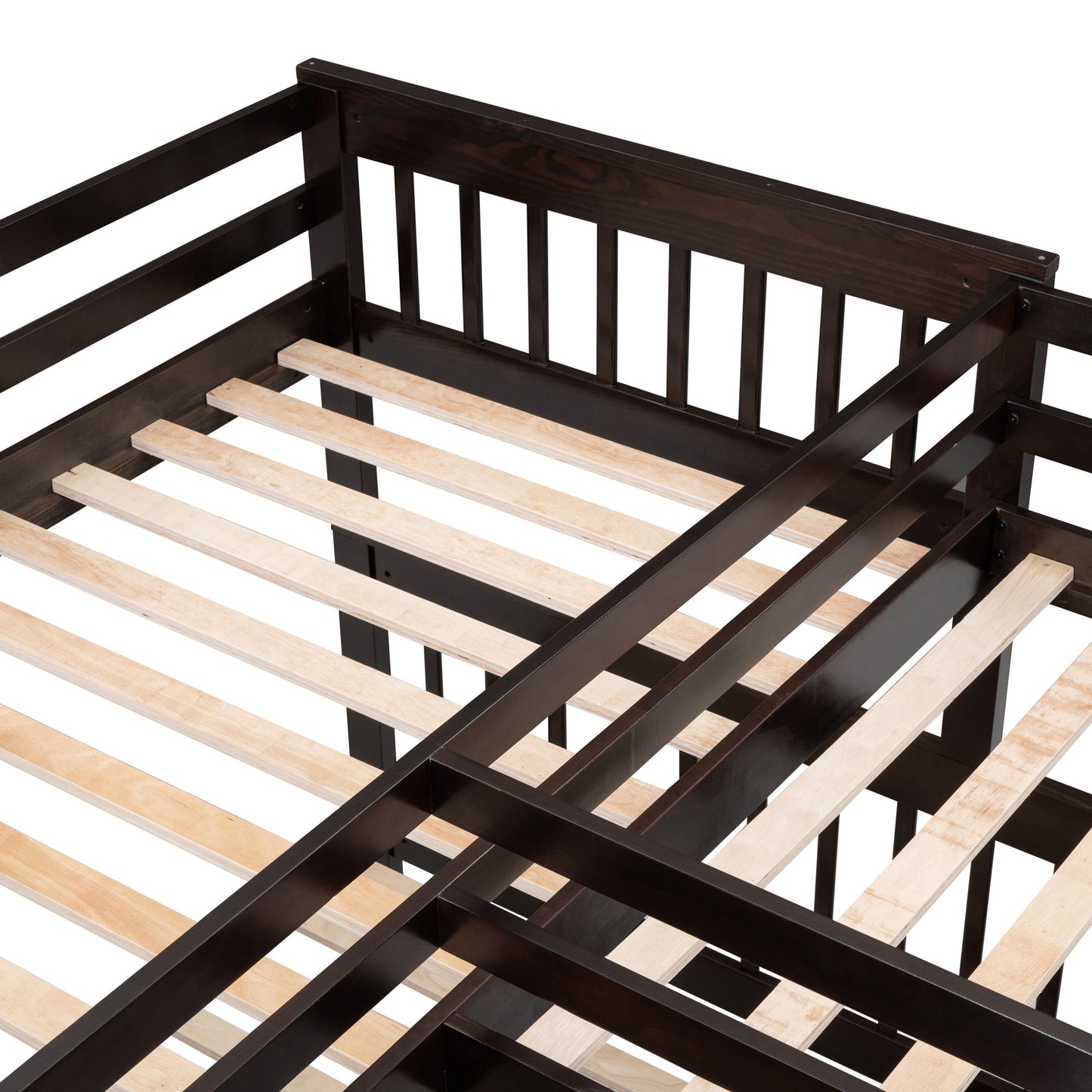 Twin Twin Over Full L Shaped Bunk Bed With 3 Drawers, Portable Desk And Wardrobe - Espresso