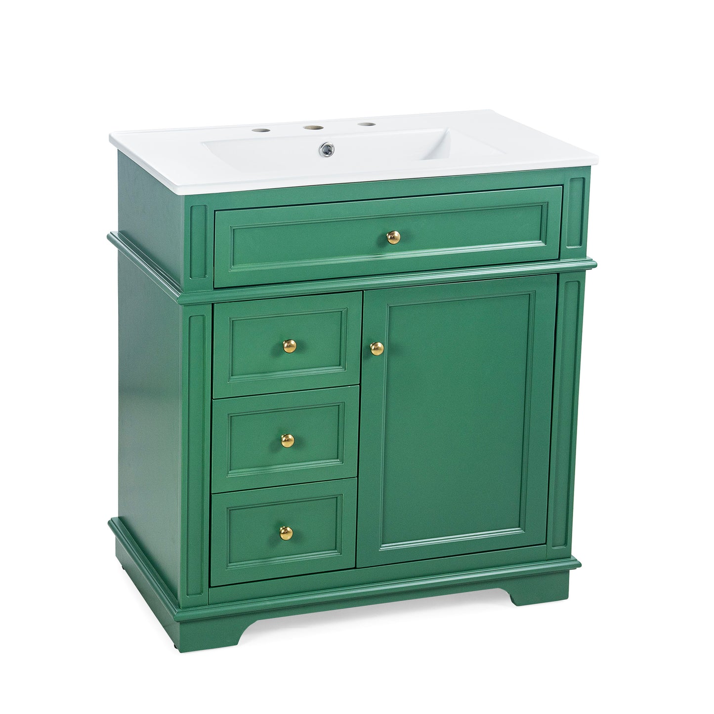 30" Bathroom Vanity With Sink, 1 Tip Out Drawer, 3 Drawers, Door Shelf, Soft Closing Door - Green