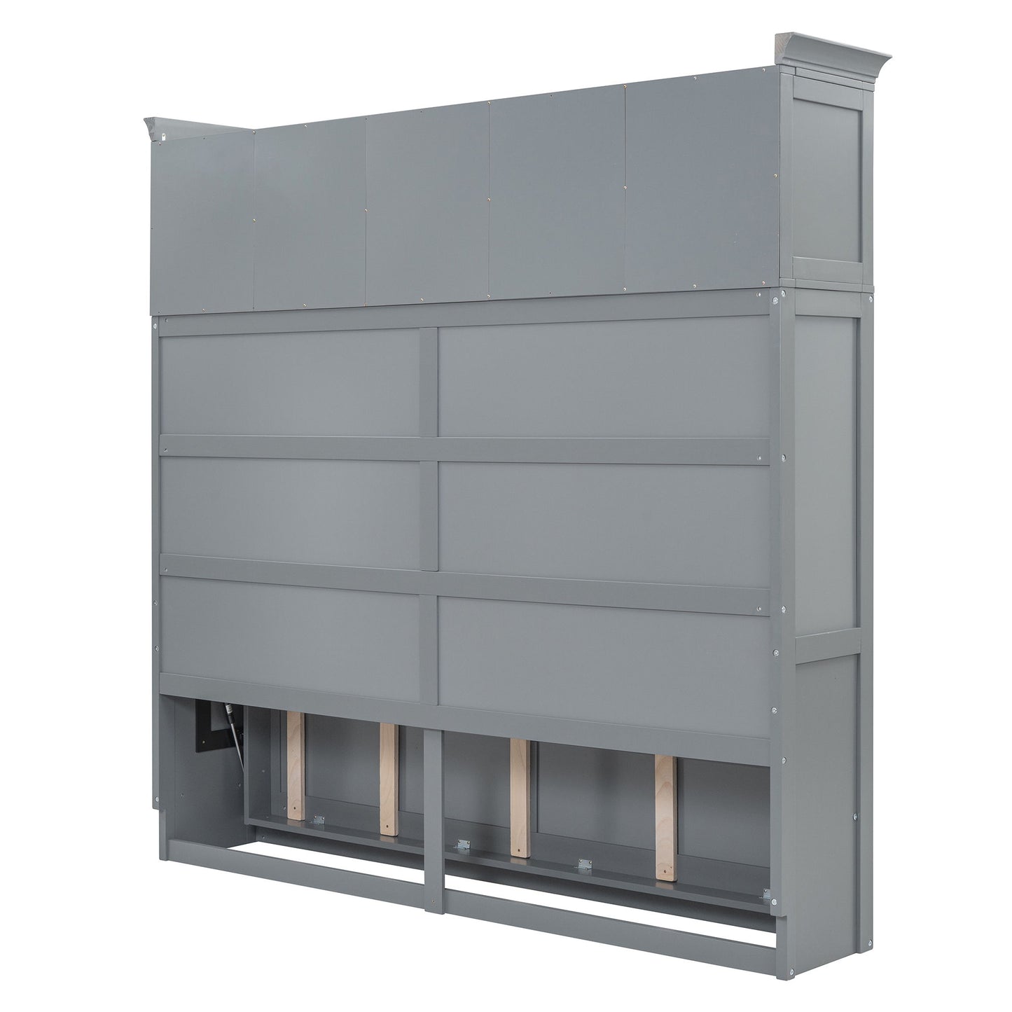 Queen Size Murphy Modern Bed With Top Cabinets For Space Saving And Comfort - Gray