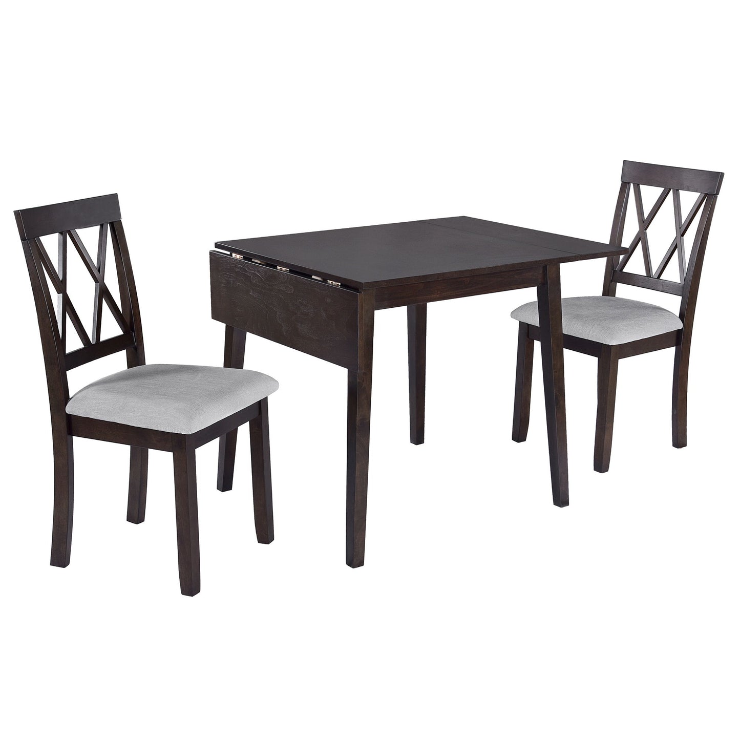 3 Piece Kitchen Dining Set With Drop Leaf Dining Table And 2 Dining Upholstered Chairs, Dining Room Set For Small Places - Espresso