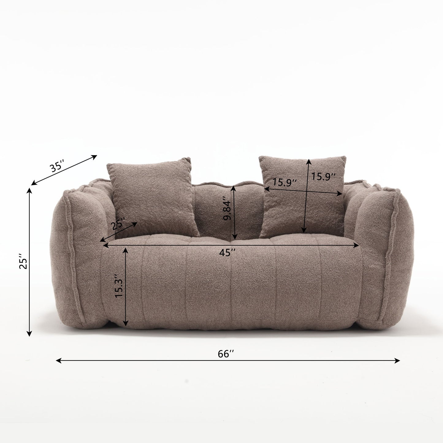 Soft Beanbag Chair With High Resilience Foam Core For Two People - Brown