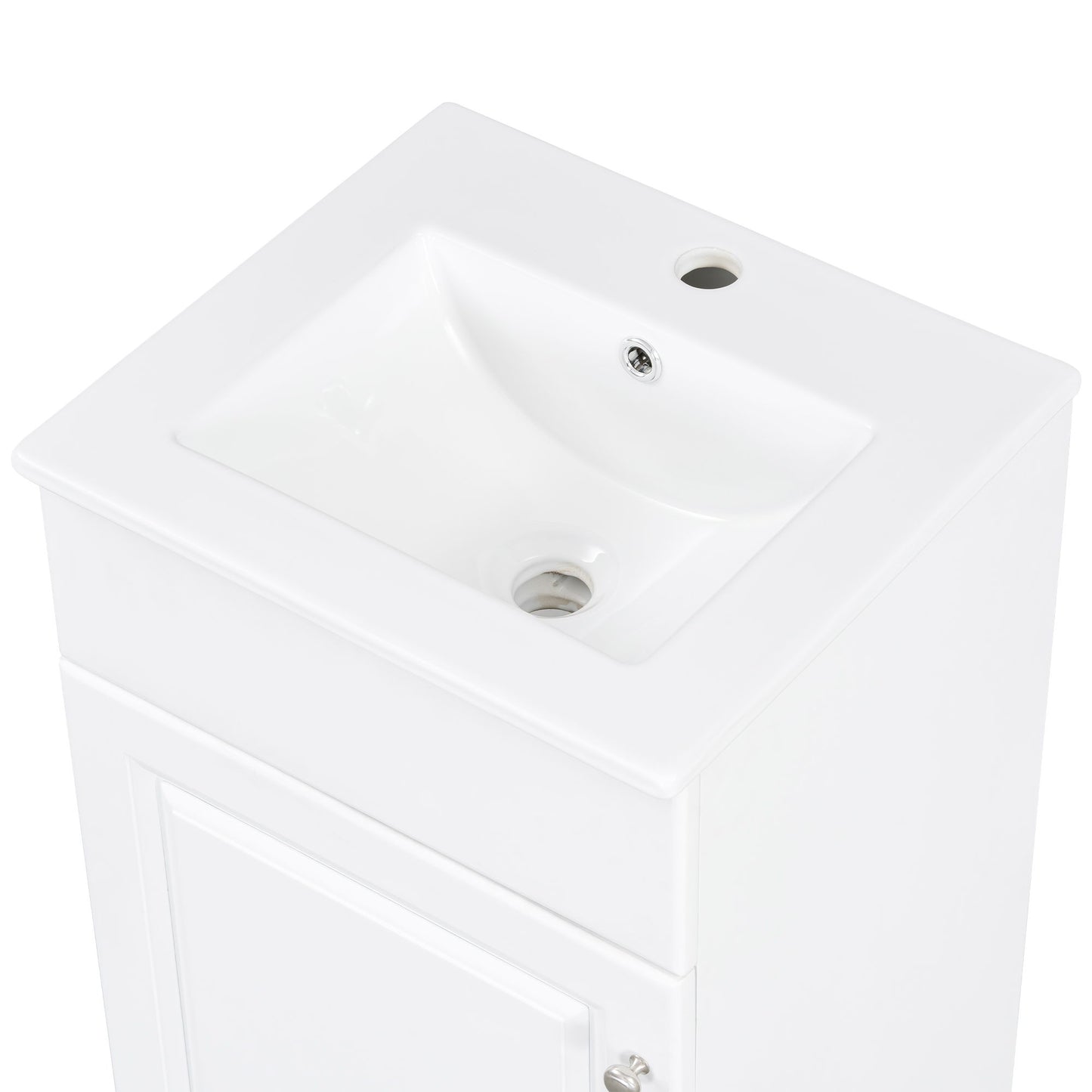 18" Bathroom Vanity With Sink, & Ceramic, Adjustable Shelf - White