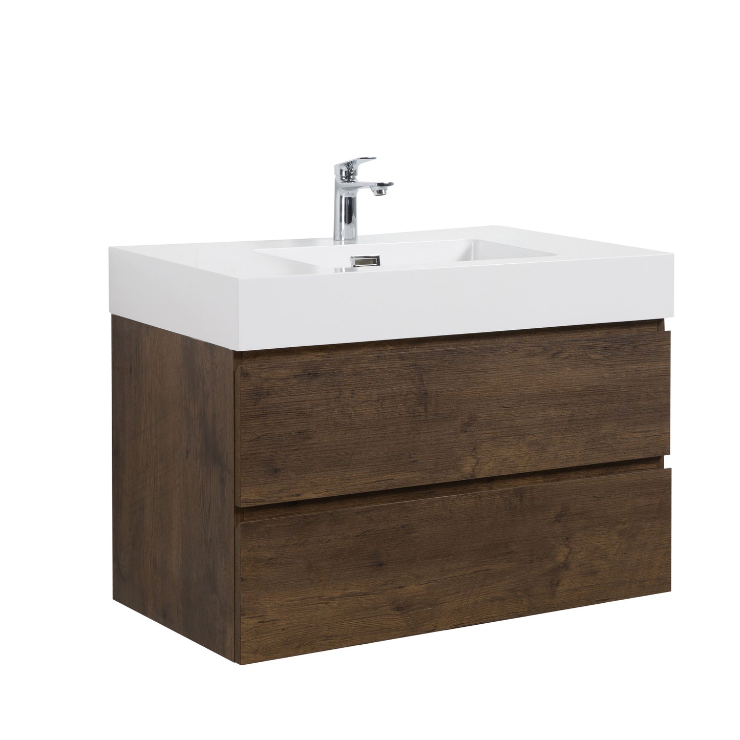Alice - 36" Bathroom Vanity With Sink, Large Storage Wall Mounted Floating Bathroom Vanity For Modern Bathroom, One-Piece Sink Basin Without Drain And Faucet - White / Walnut