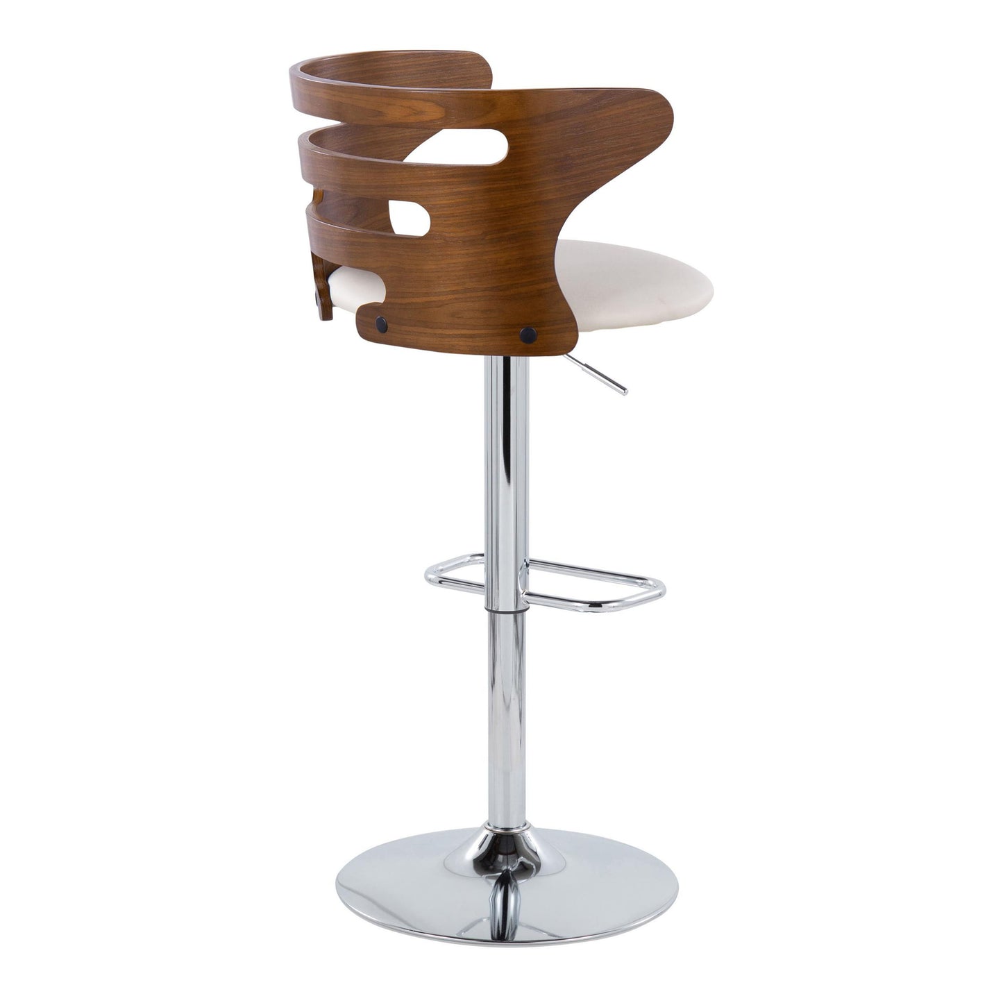 Cosi - Mid-Century Modern Adjustable Barstool With Swivel With Rounded Rectangle Footrest (Set of 2) - Chrome / Walnut / Brown
