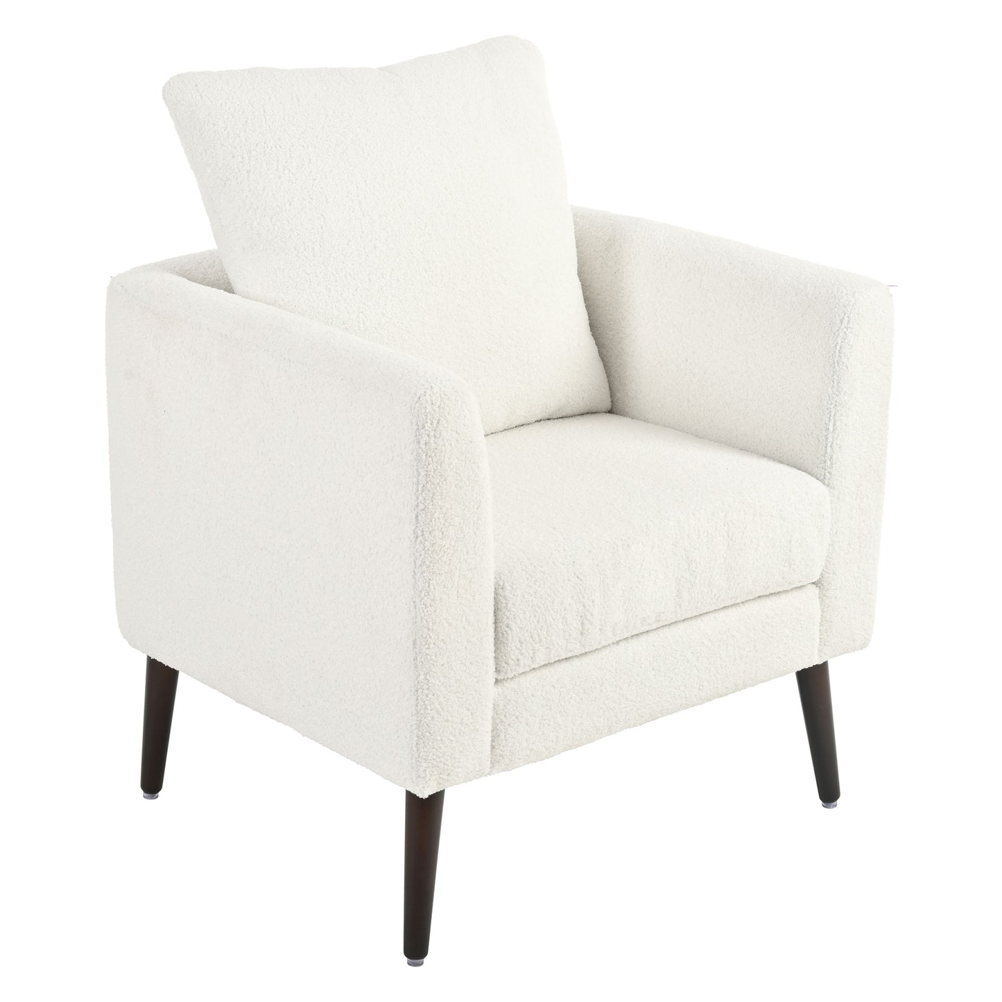 Modern Teddy Fabric Accent Chair - Mid - Century Upholstered Armchair With Pillow And Wood Legs For Living Room, Or Reception Room - White