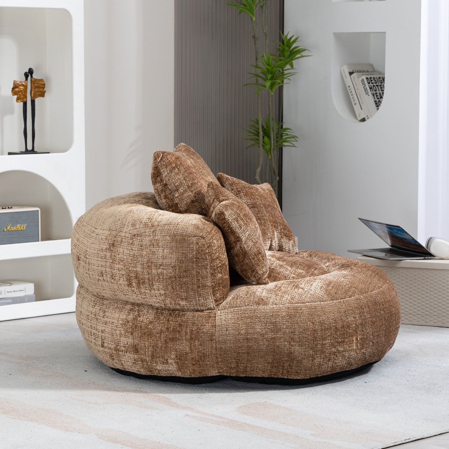 Lazy Sofa Durable Comfort Lounger High Back Bean Bag Chair With 3 Pillows - Coffee