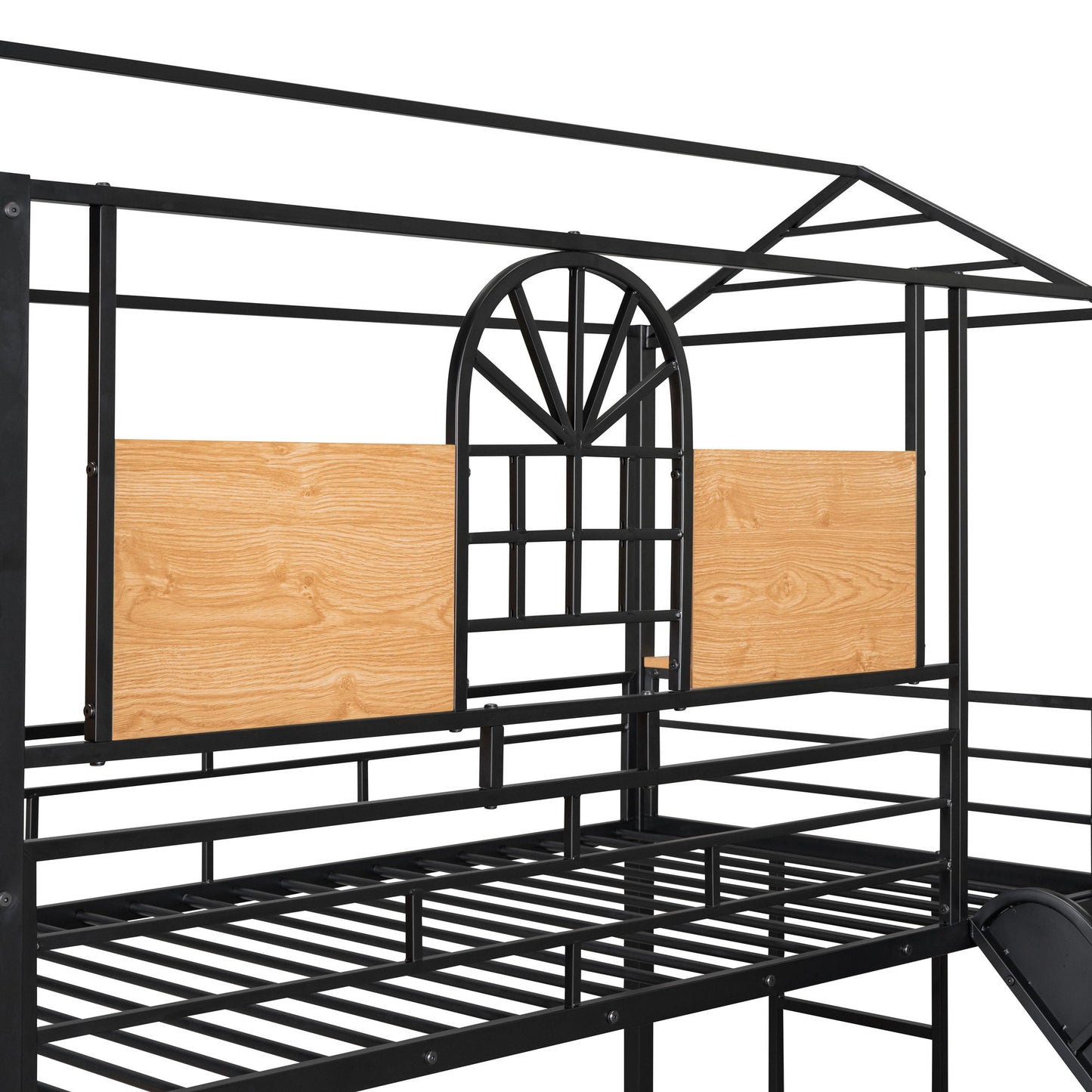 Twin Over Twin Bunk Bed, Housebed With Slide And Storage Stair - Black