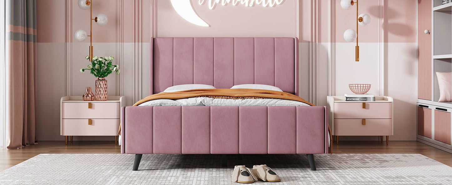 Full Size Upholstered Platform Bed - Pink