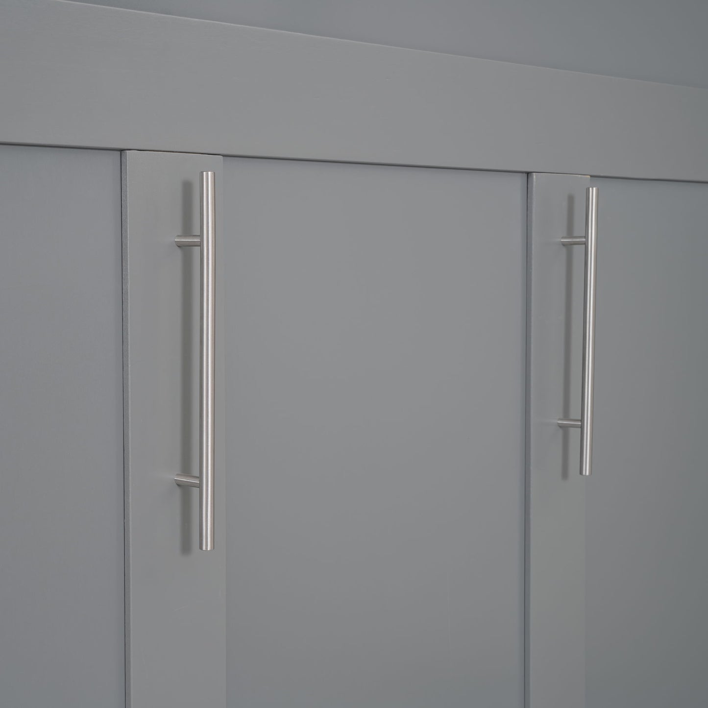 Full Size Murphy Wall Bed With Shelves, Drawers And LED Lights - Gray