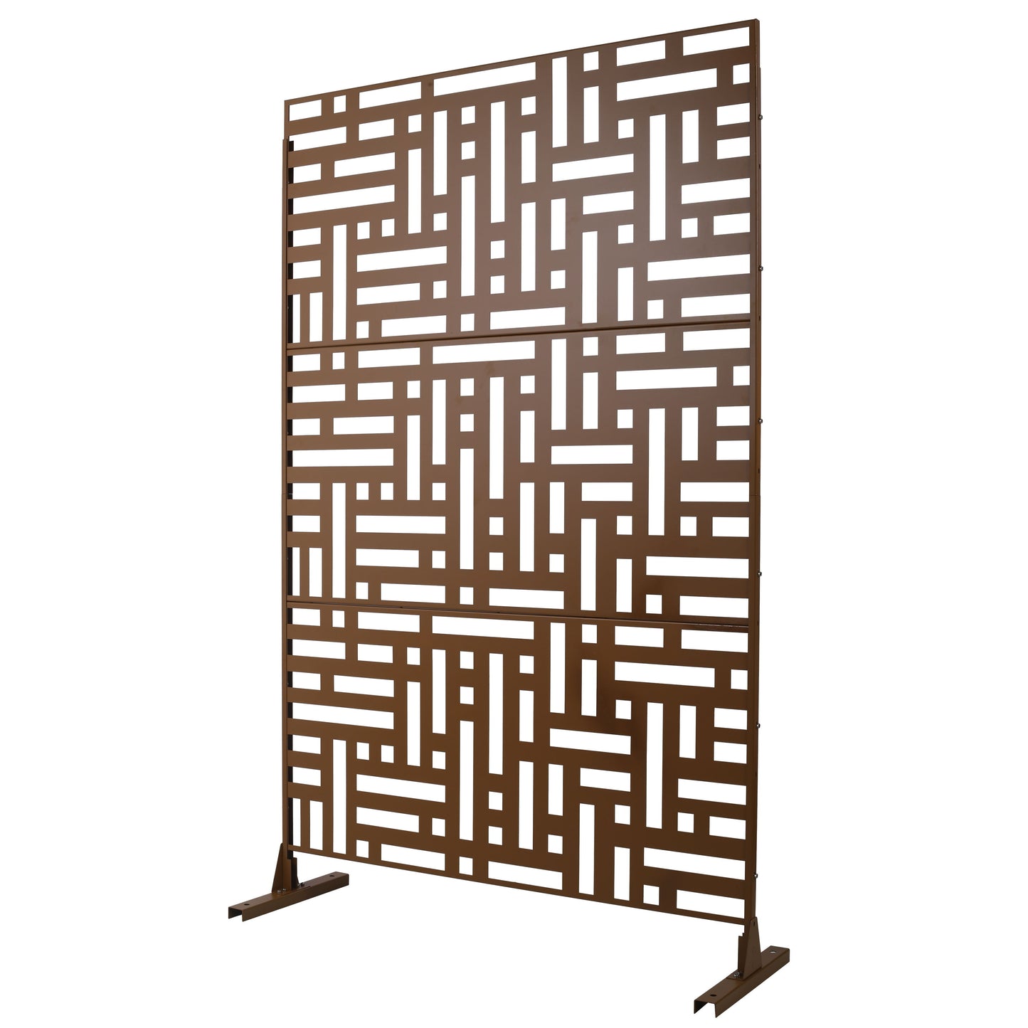 Outdoor & Indoor Privacy Screen Metal Privacy Screen, Freestanding Decorative Privacy Screen - Brown