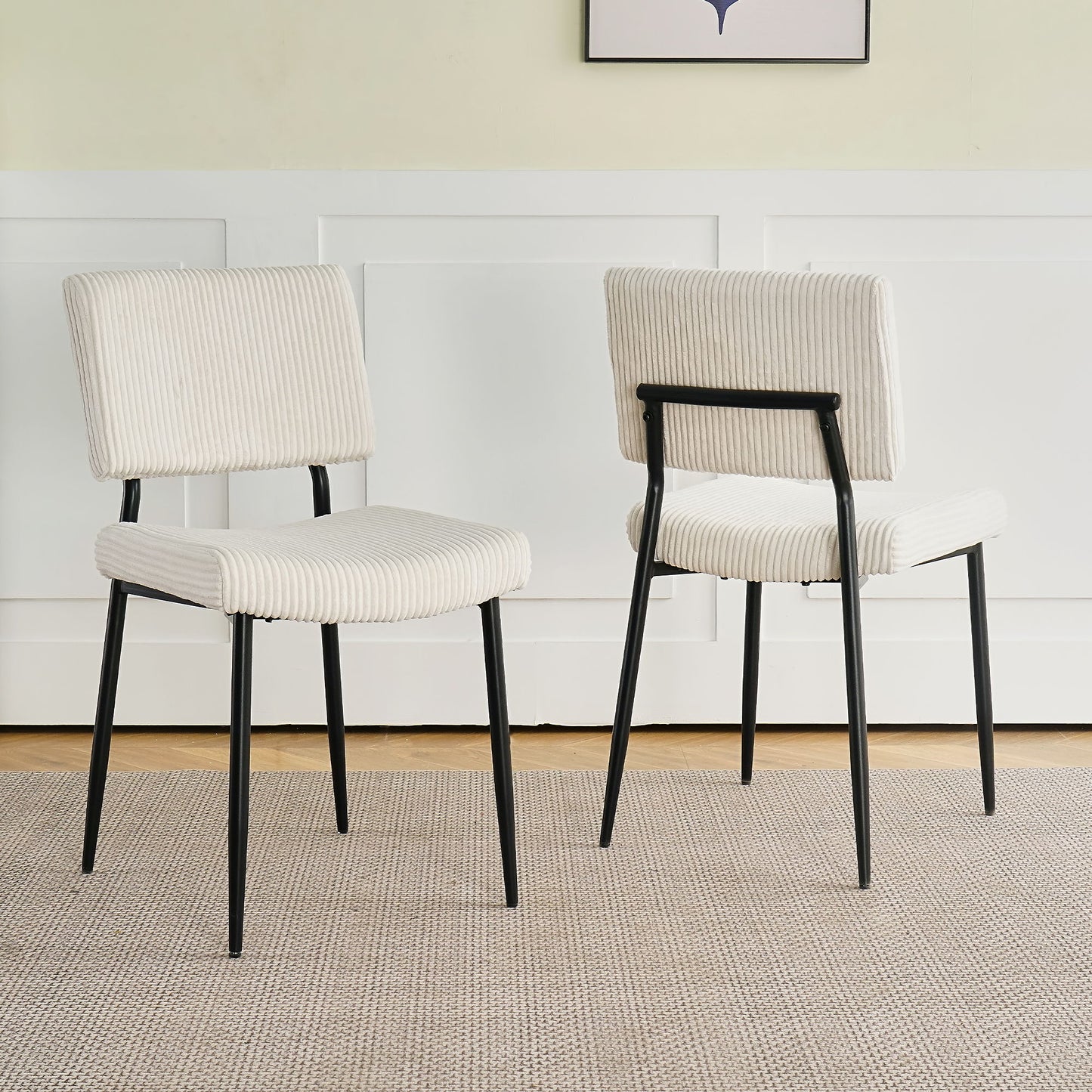 Modern Dining Chair Fabric Upholstered Chairs With Black Metal Legs For Home And Bedroom (Set of 2) - Beige