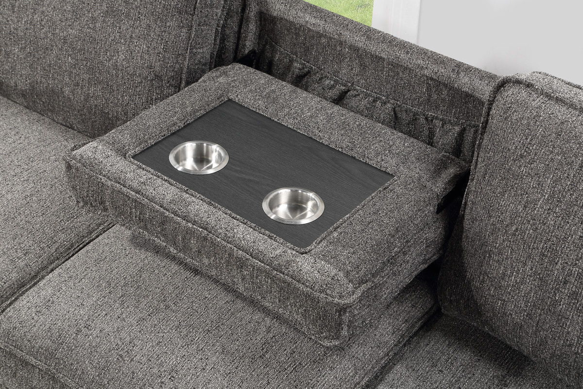 Estelle - Reversible Sleeper Sectional With Storage Chaise Drop-Down Table 2 Cup Holders And 2 USB Ports - Dark Gray