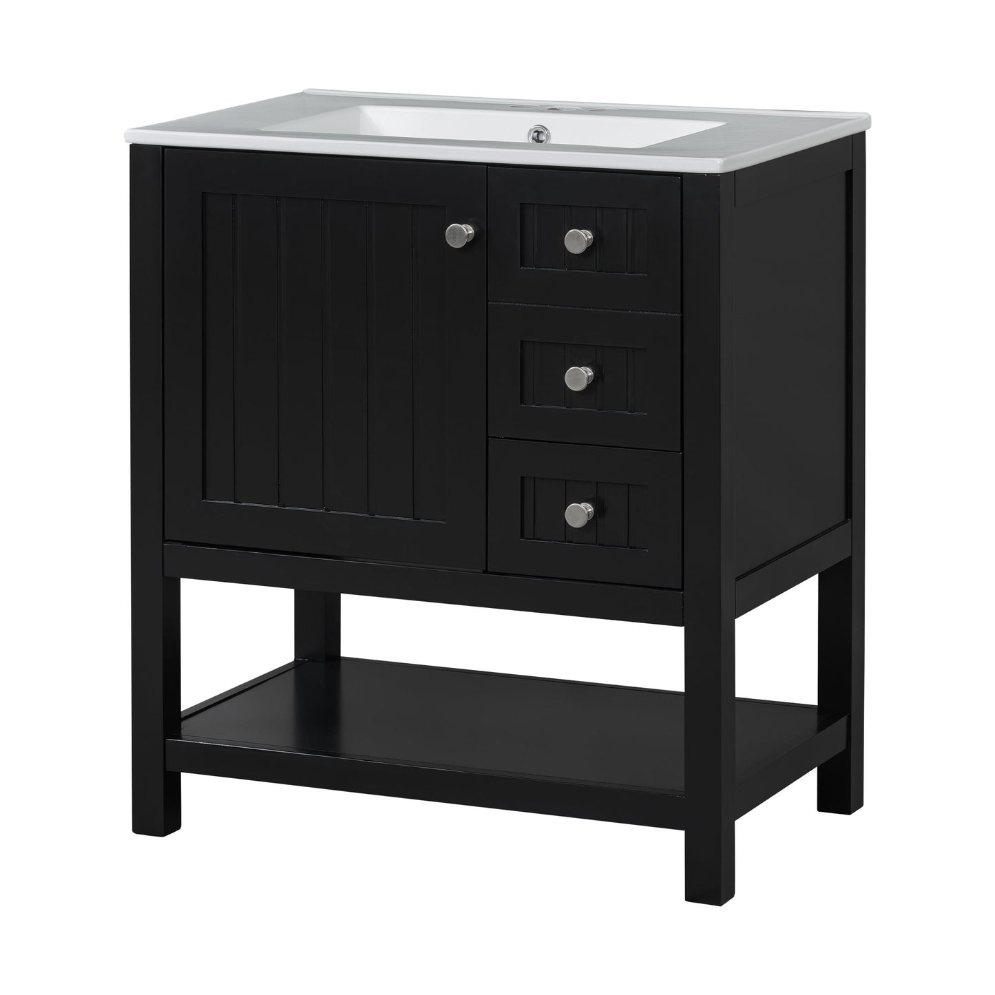 Transitional Style Bathroom Vanity Cabinet Combo With Ceramic Sink, Soft Close Door - Black