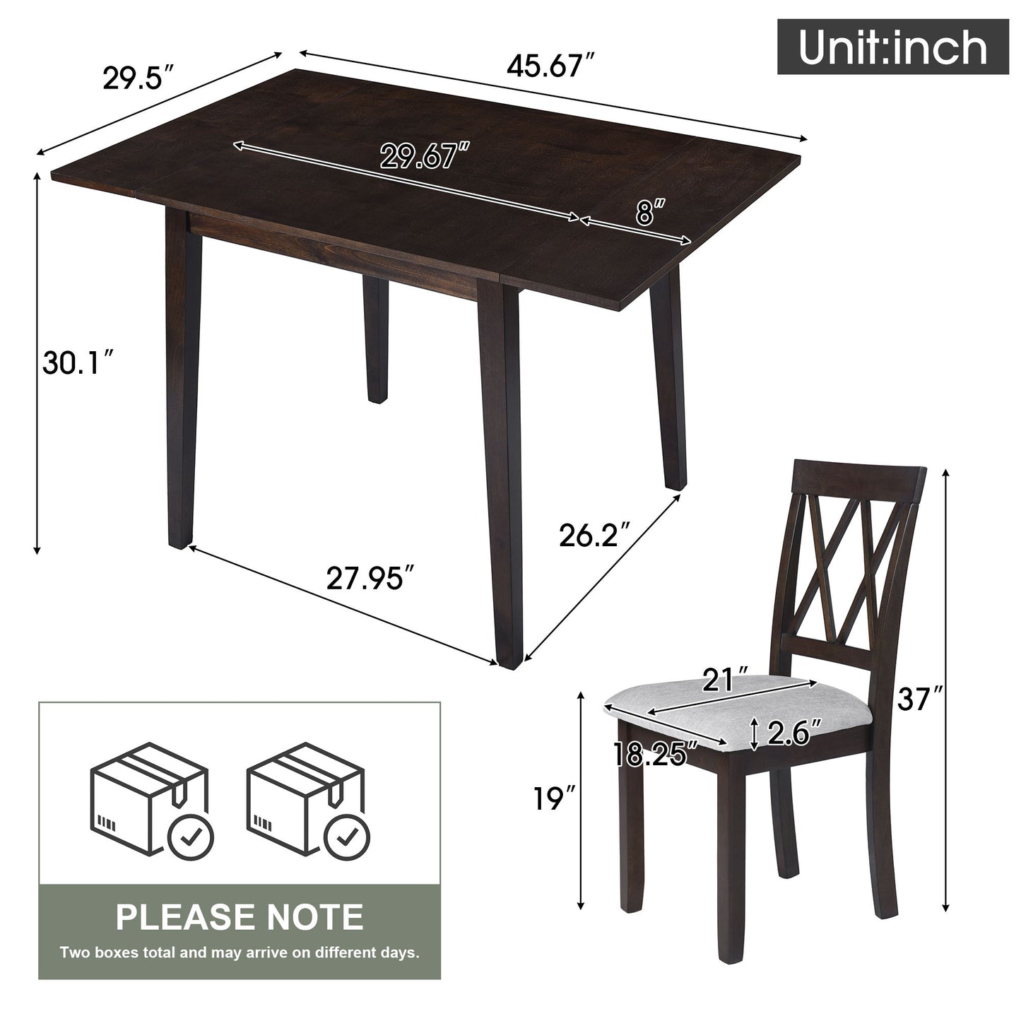 3 Piece Kitchen Dining Set With Drop Leaf Dining Table And 2 Dining Upholstered Chairs, Dining Room Set For Small Places - Espresso